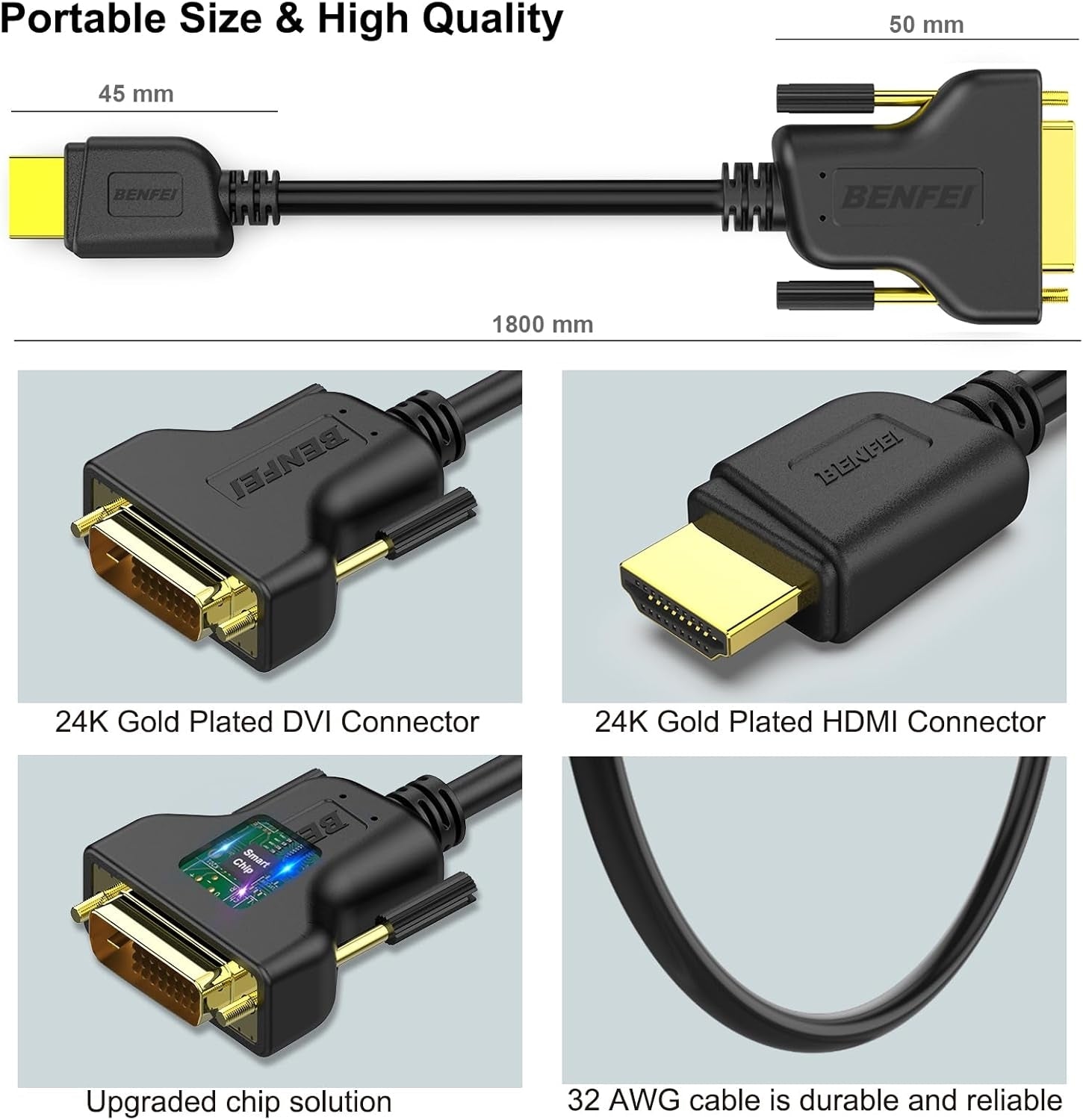 BENFEI HDMI to DVI, Bi Directional DVI-D 24+1 Male to HDMI Male High Speed Adapter Cable - SuperSaverAU - view 7