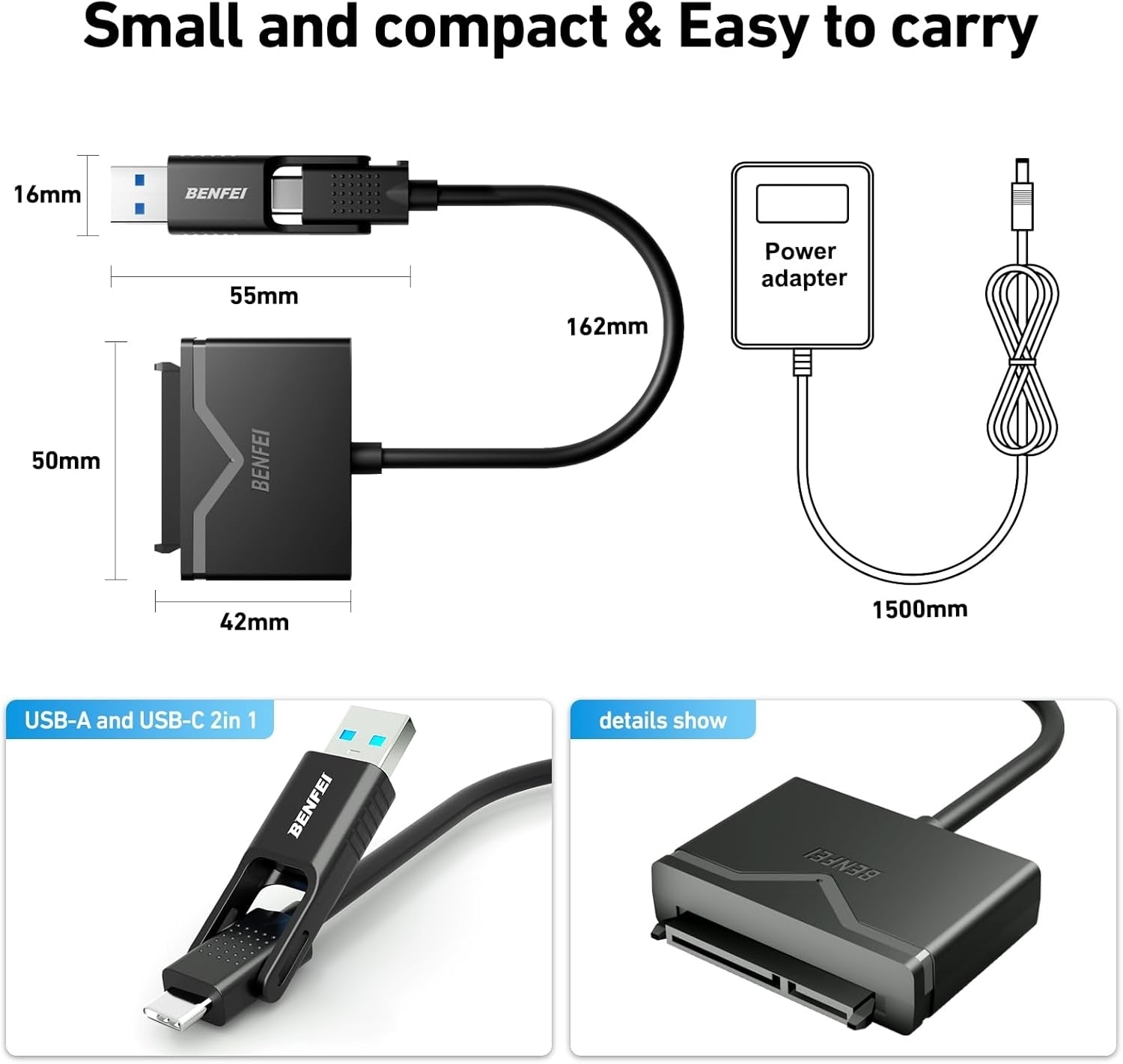 BENFEI 221BK USB 3.0 to SATA III Hard Drive Adapter for 2.5/3.5-inch HDD/SSD with 12V/2A Power Adapter, Support UASP - SuperSaverAU - view 7