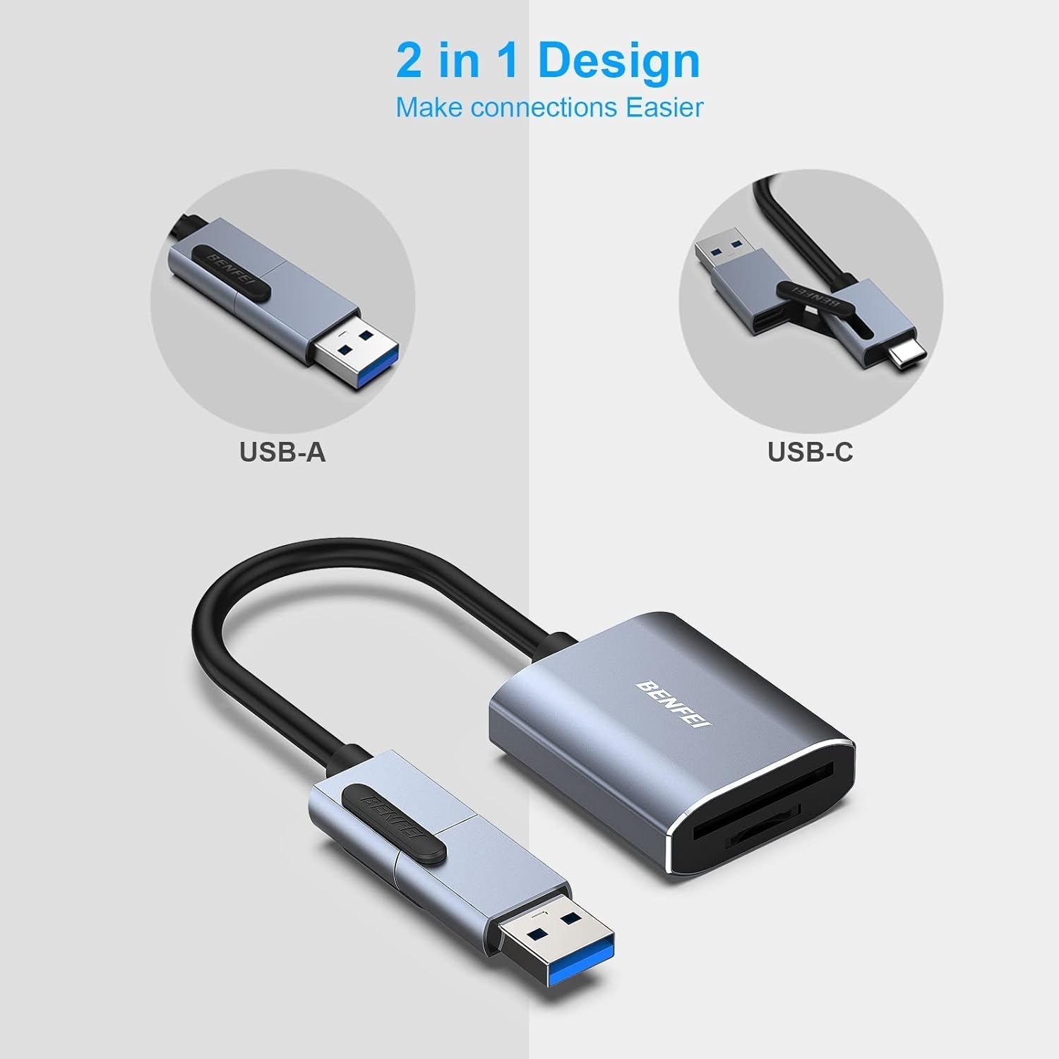 BENFEI USB Type-C/Type-A to SD TF Card Reader - SuperSaverAU - view 2