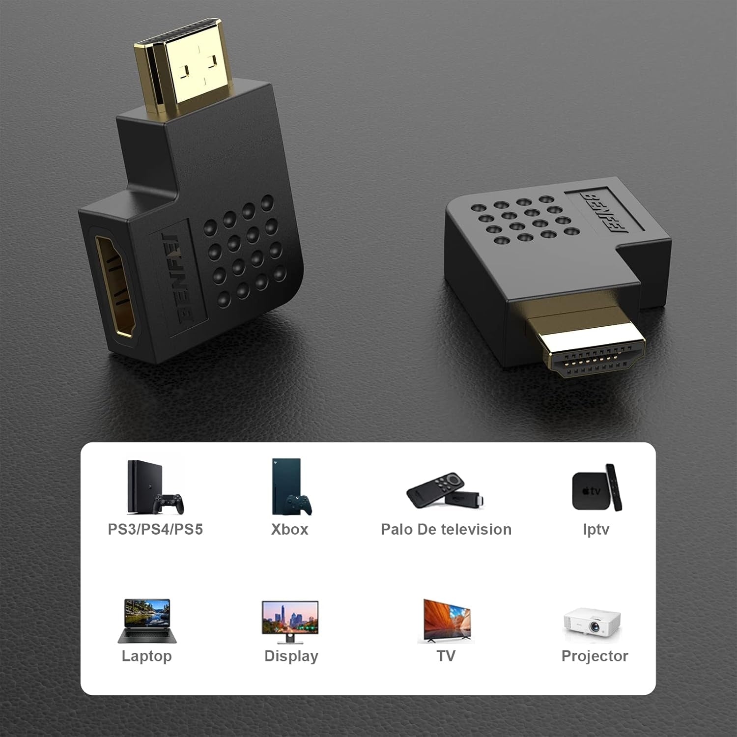BENFEI HDMI Male to Female Right Angle 90 Degree Adapter - SuperSaverAU - view 3