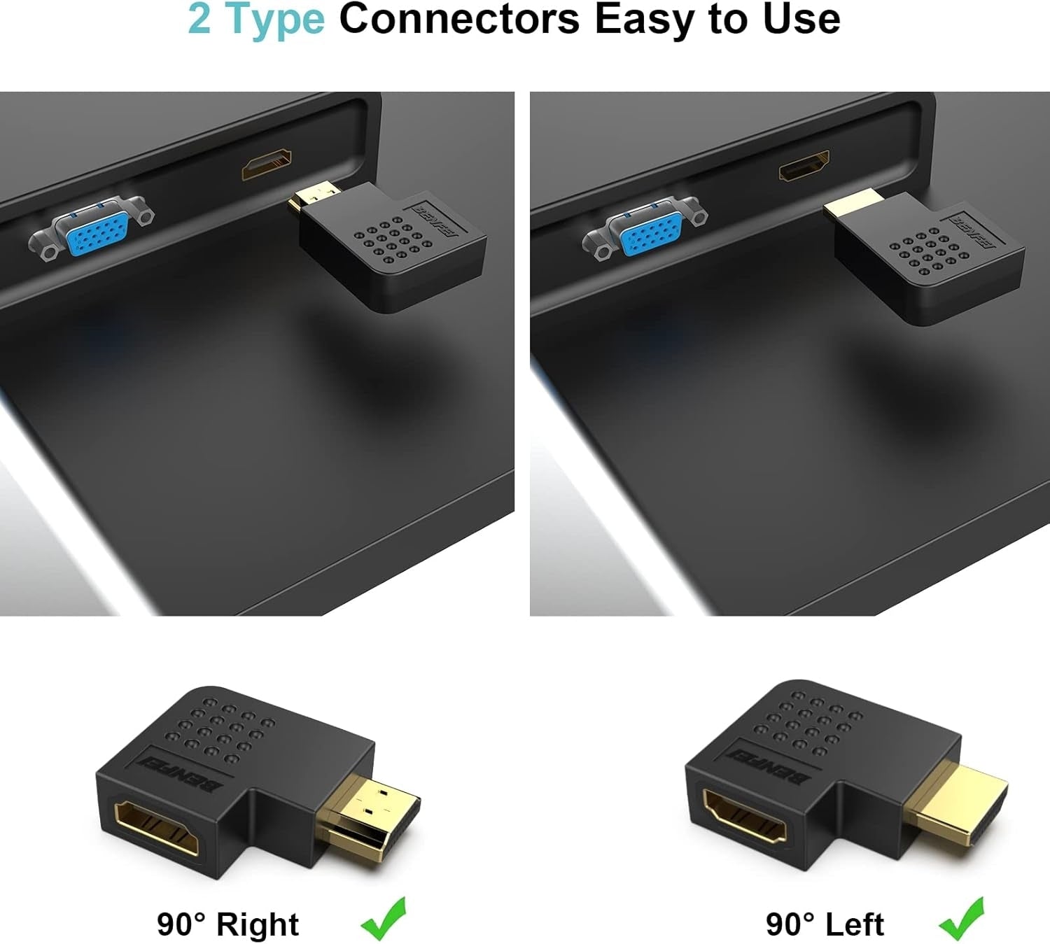 BENFEI HDMI Male to Female Right Angle 90 Degree Adapter - SuperSaverAU - view 4
