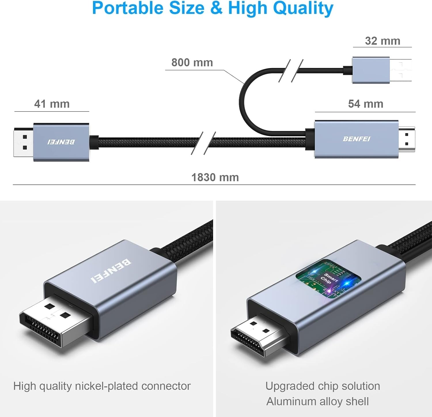 BENFEI 344GY-1M HDMI to DisplayPort Unidirectional 4K Active Cable with USB Powered 1M - SuperSaverAU - view 4