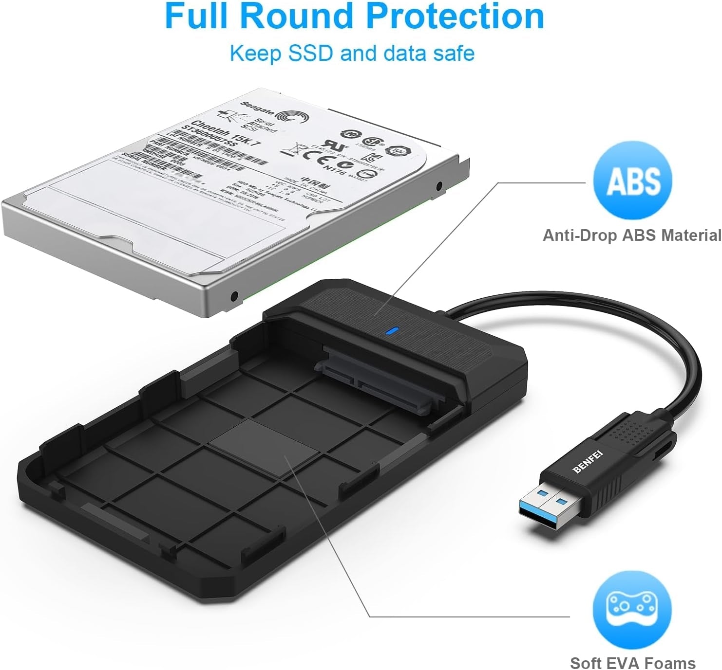 BENFEI 2.5 Inch SATA to USB Tool-Free Hard Drive Enclosure
