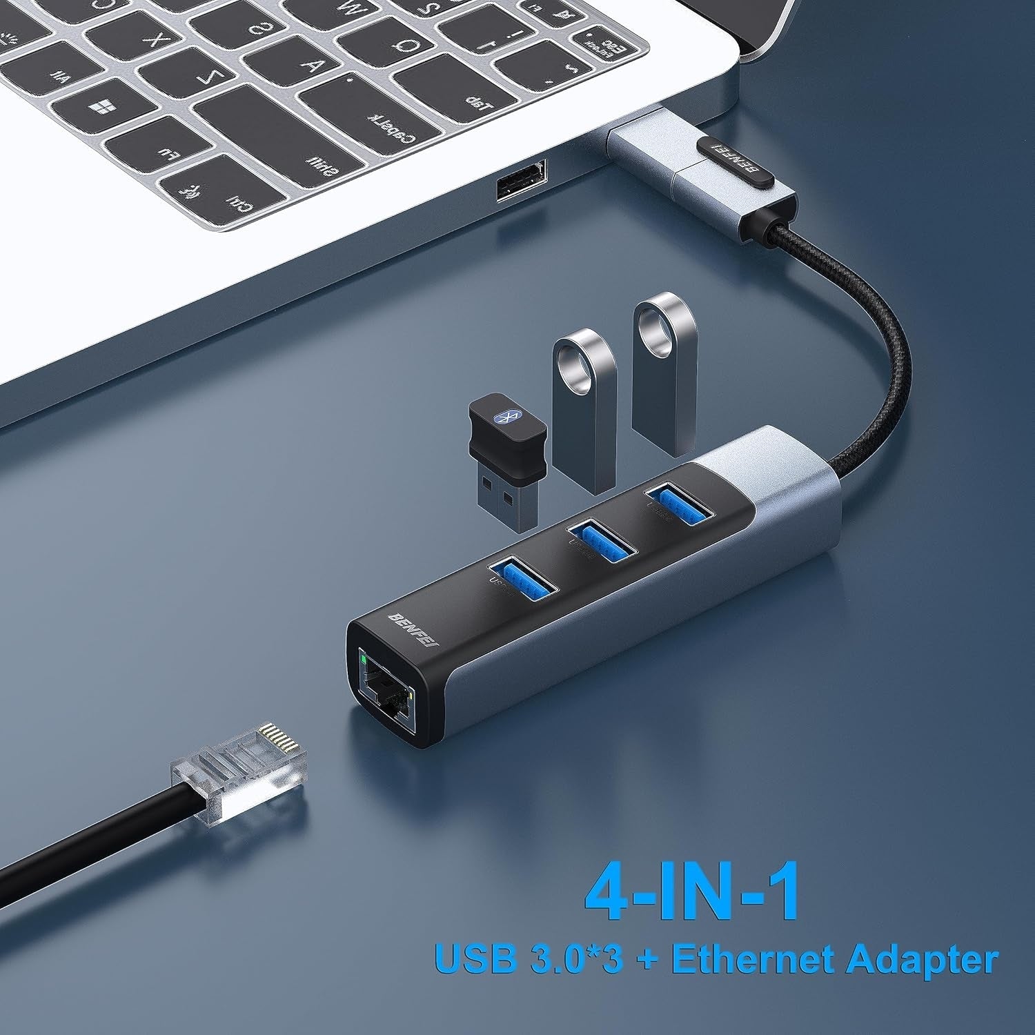 BENFEI 350GY 2-in-1 USB-C+USB 3.0 to RJ45 Gigabit Ethernet Port + 3-Port USB 3.0 HUB - SuperSaverAU - view 3