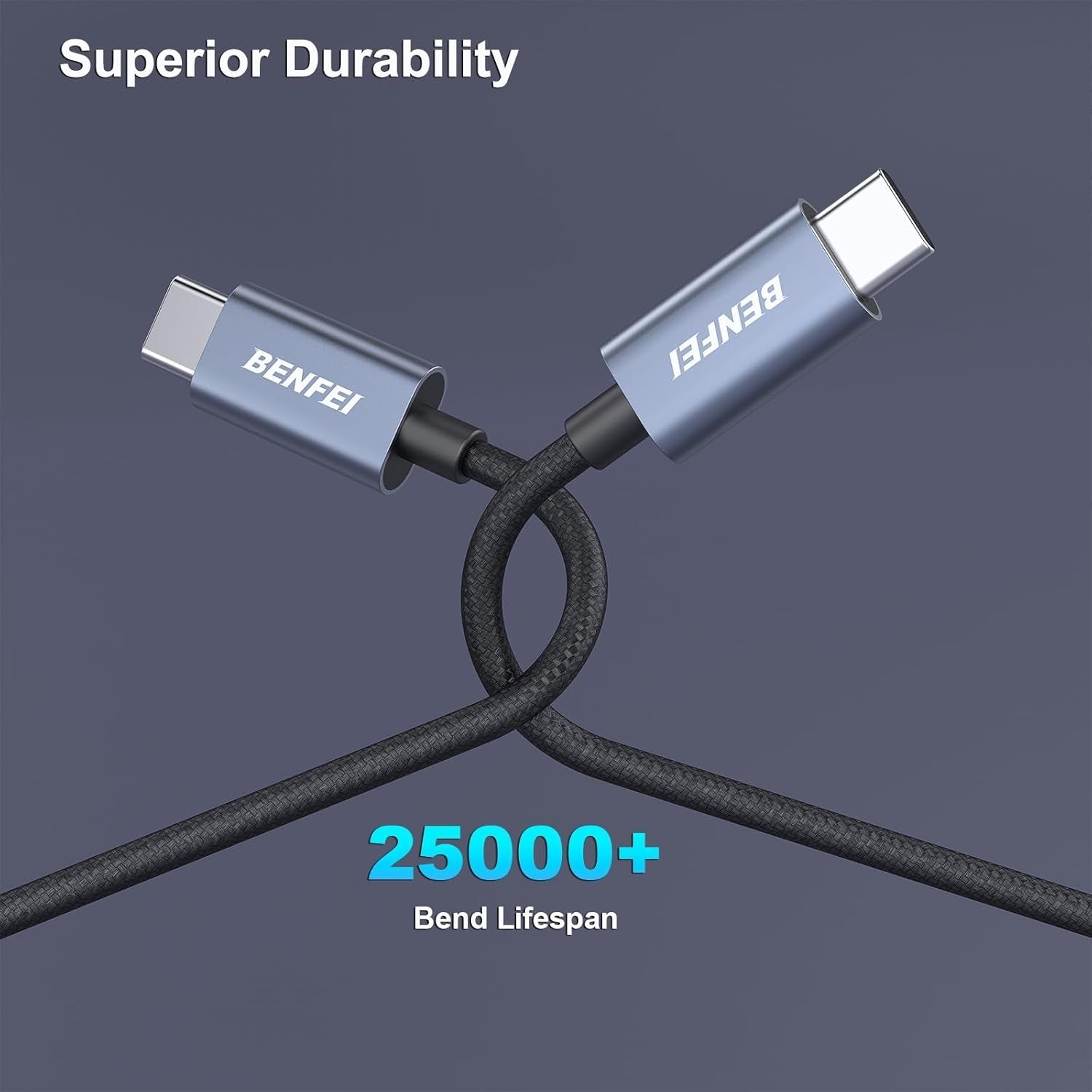 BENFEI 351SL-6F 100W USB-C to USB-C Fast Charging Cable Aluminum Shell Tangle-Free Silicone - SuperSaverAU - view 2