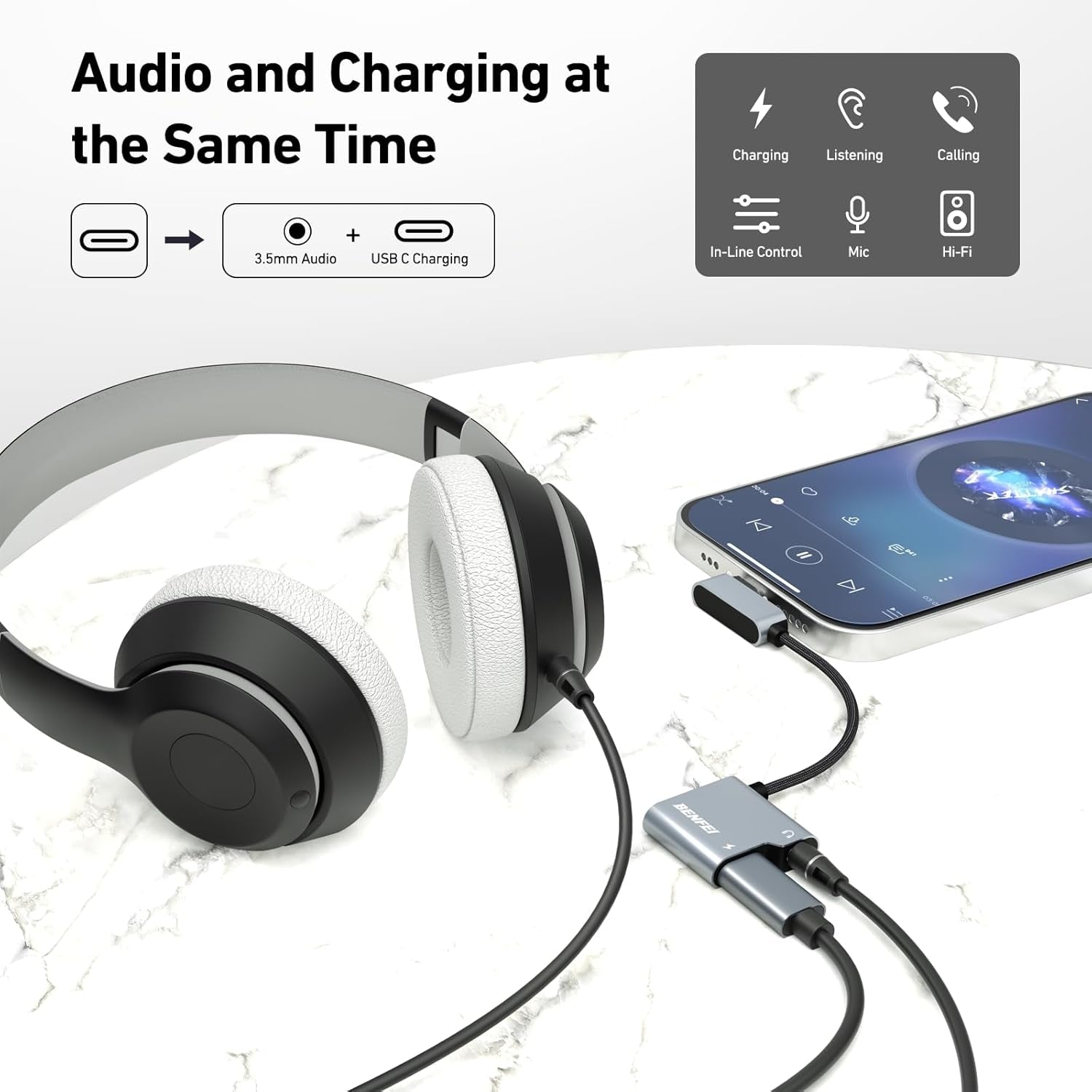BENFEI USB C to Audio Jack Adapter with 60W Fast Charging - SuperSaverAU - view 2
