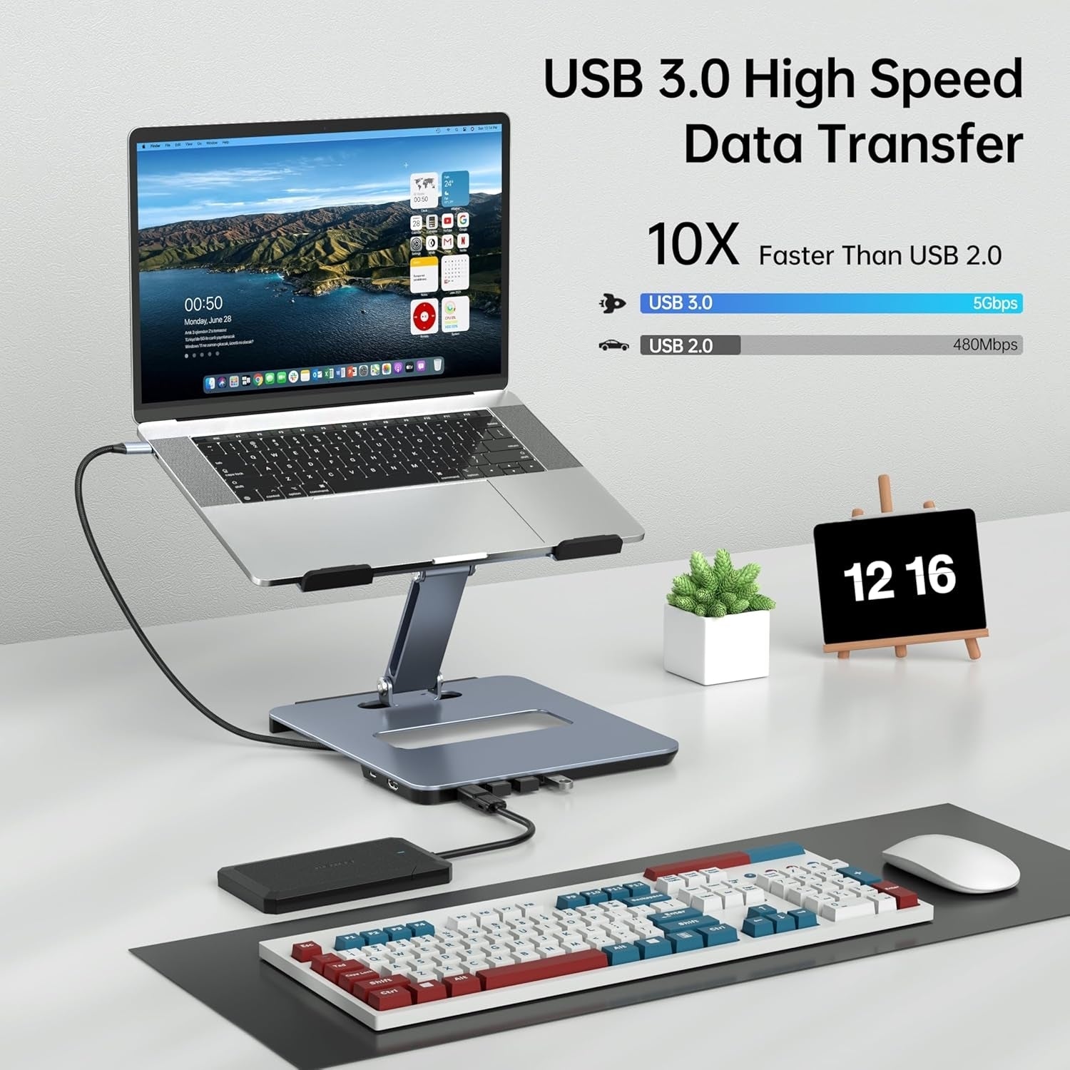 BENFEI 380GY Laptop Stand with USB C 6 in1 4K@60Hz HDMI, 4 x USB3.0, 100W PD Docking Station - SuperSaverAU - view 4