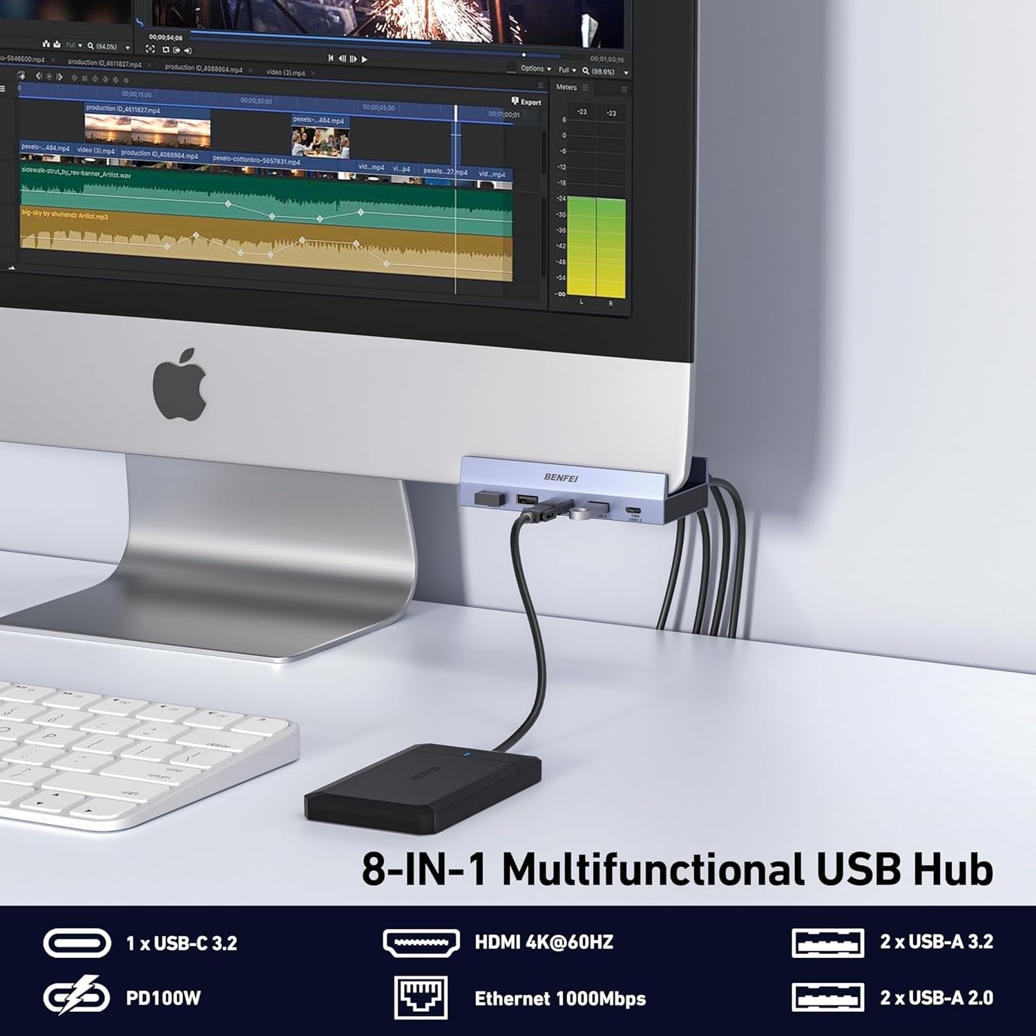 BENFEI 396GY USB-C 8-in-1 Docking HDMI 4K/60Hxz+USB-C(10G)+2xUSB-A(10G)+2xUSB2.0+RJ45+PD100W - SuperSaverAU - view 3