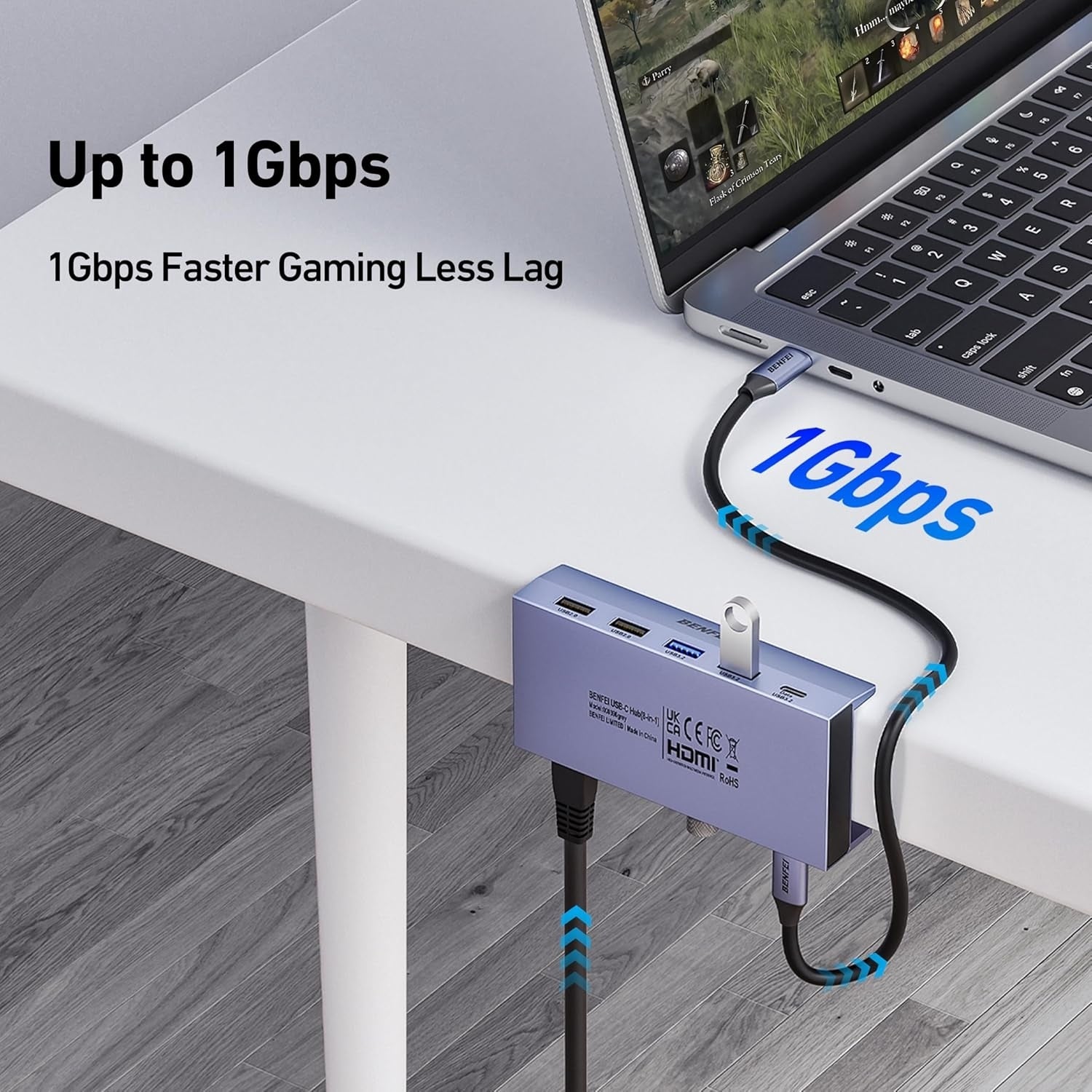 BENFEI 396GY USB-C 8-in-1 Docking HDMI 4K/60Hxz+USB-C(10G)+2xUSB-A(10G)+2xUSB2.0+RJ45+PD100W - SuperSaverAU - view 5