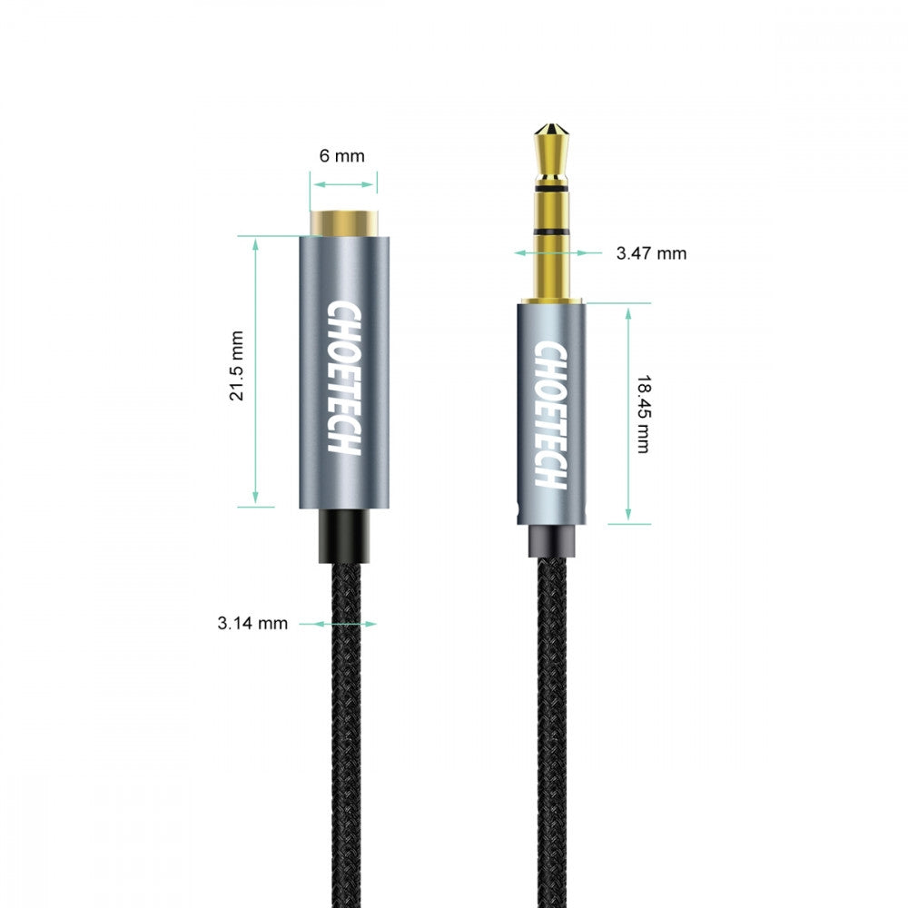 CHOETECH 3.5mm Stereo Audio Extension Cable 2M - Male to Female, Compatible with iPhone, iPad, Samsung, and More - SuperSaverAU - view 2