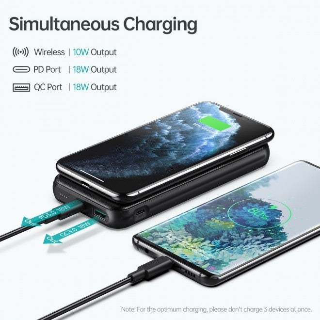 Choetech B650-CC 10000mAh Power Bank with Wireless Charging, USB-C & USB-A Ports Black - SuperSaverAU - view 3