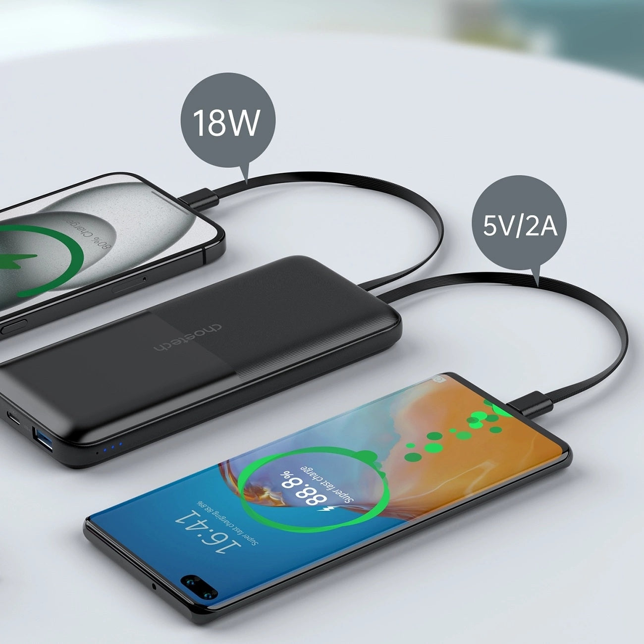 CHOETECH B654 10000mAh Pwer Bank 22.5W USB-A / USB-C / micro USB with built-in USB-C / Lightning cable - black - SuperSaverAU - view 5