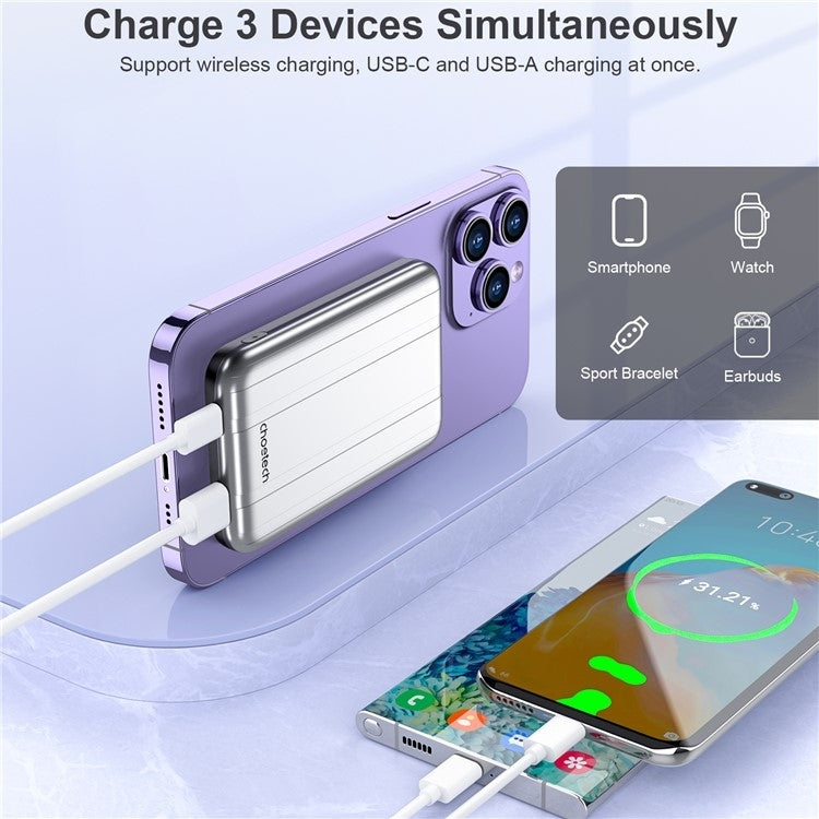 CHOETECH B655-SL 5000mAh Magnetic Wireless Power Bank 10W (Silver) - SuperSaverAU - view 4