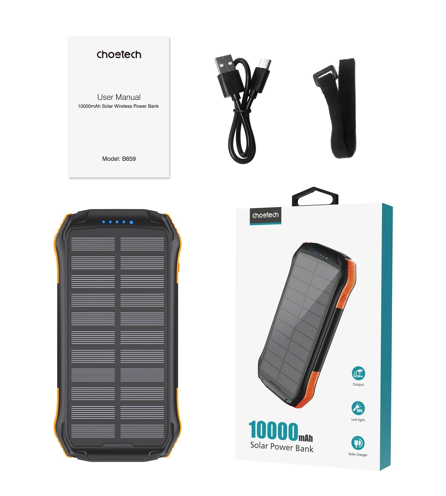 CHOETECH 20000mAh Solar Power Bank - USB-C, Qi Wireless, Splash-Proof, LED Flashlight - SuperSaverAU - view 6