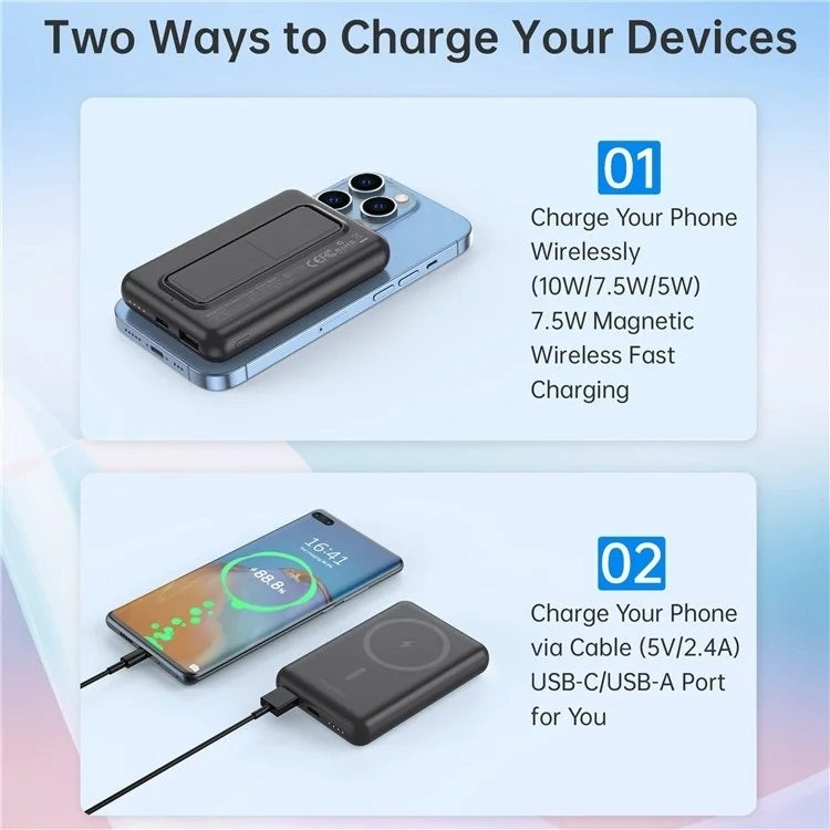 CHOETECH B662-BK USB-A + USB-C + Wireless Magnetic Power bank 5000mAh (Black) - SuperSaverAU - view 3