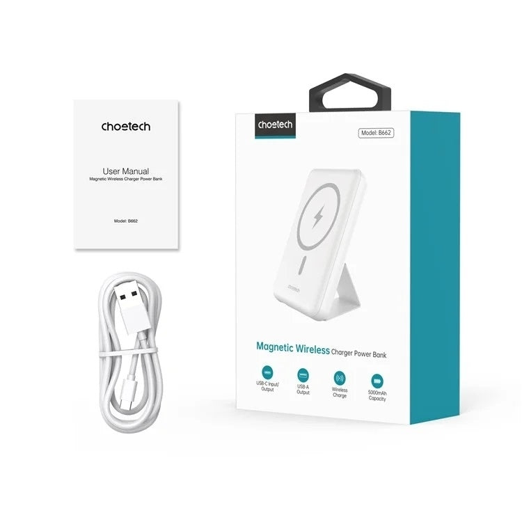 CHOETECH B662-WH USB-A + USB-C + Wireless Magnetic Power bank 5000mAh (White) - SuperSaverAU - view 9