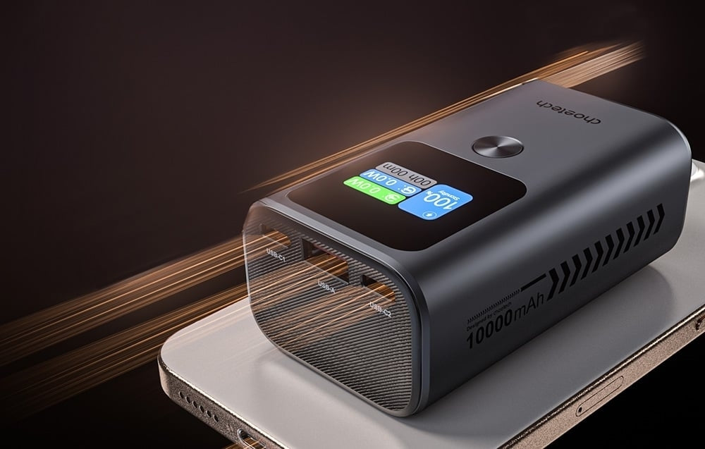 CHOETECH B701 10000mAh PD30W 3-Port Power Bank with TFT Display - Grey