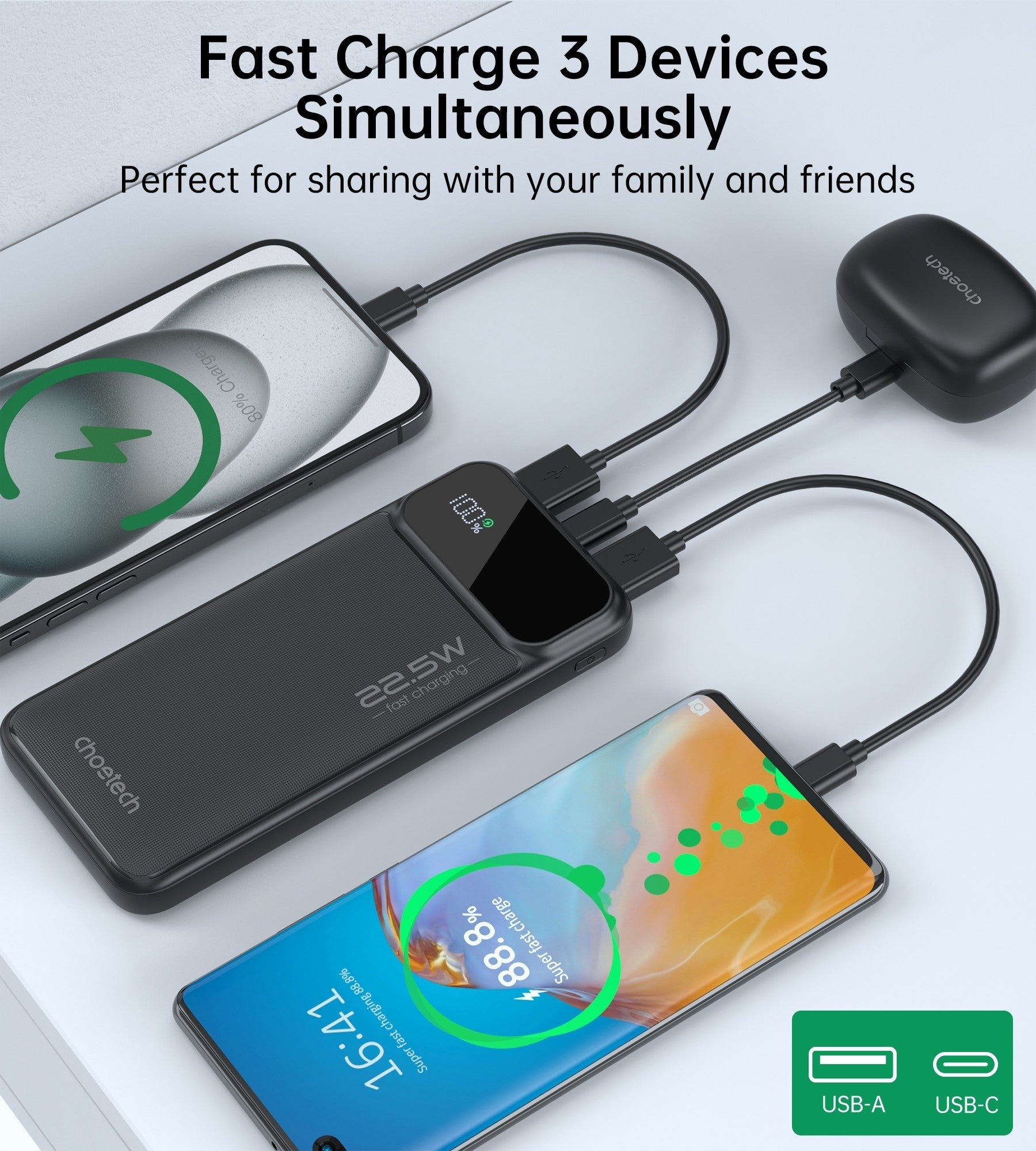 CHOETECH B728 10000mAh Power Bank PD22.5W with Digital Display - SuperSaverAU - view 7