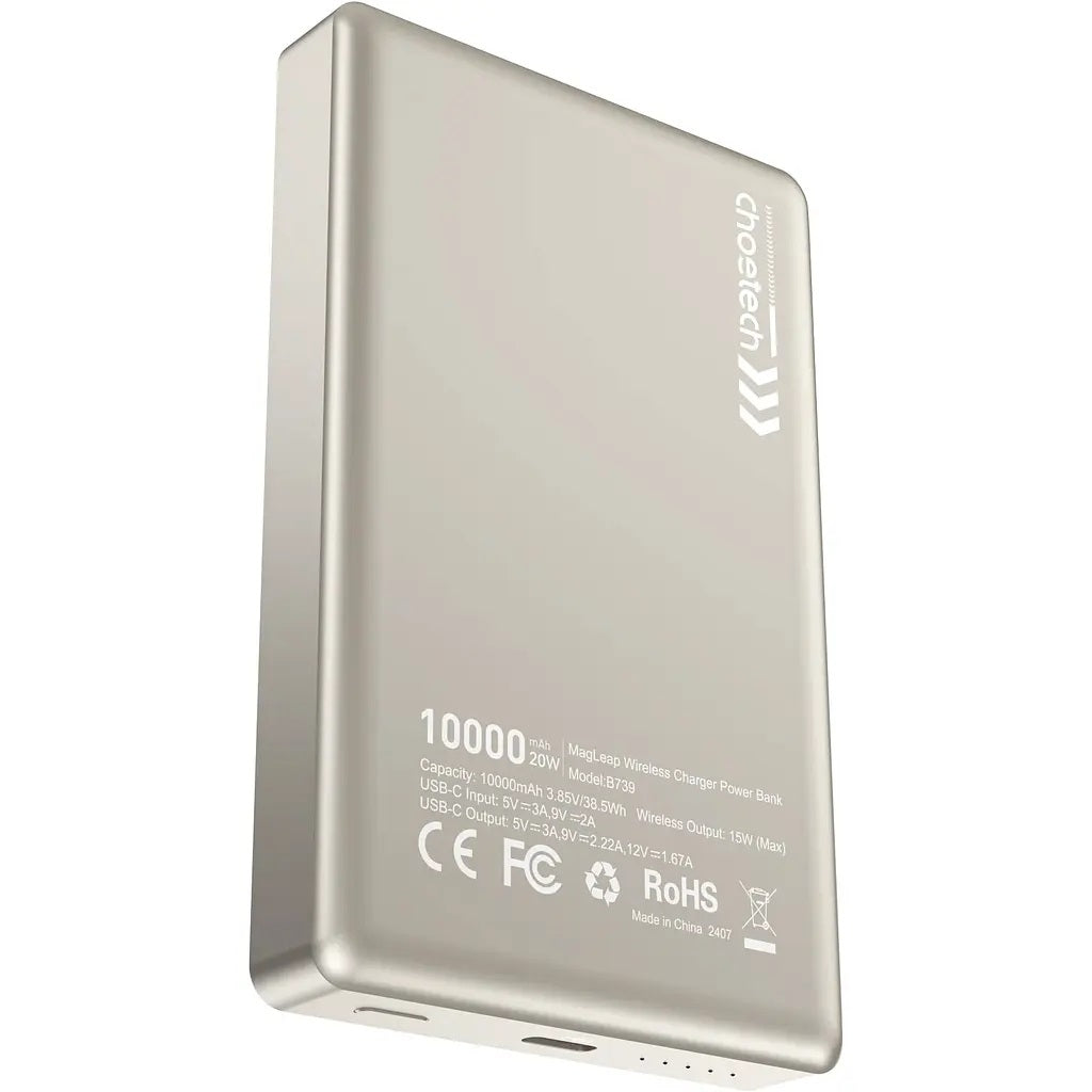 CHOETECH B739-WH 20W Slim USB-C 10000mAh Magnetic Power Bank - White - SuperSaverAU - view 2