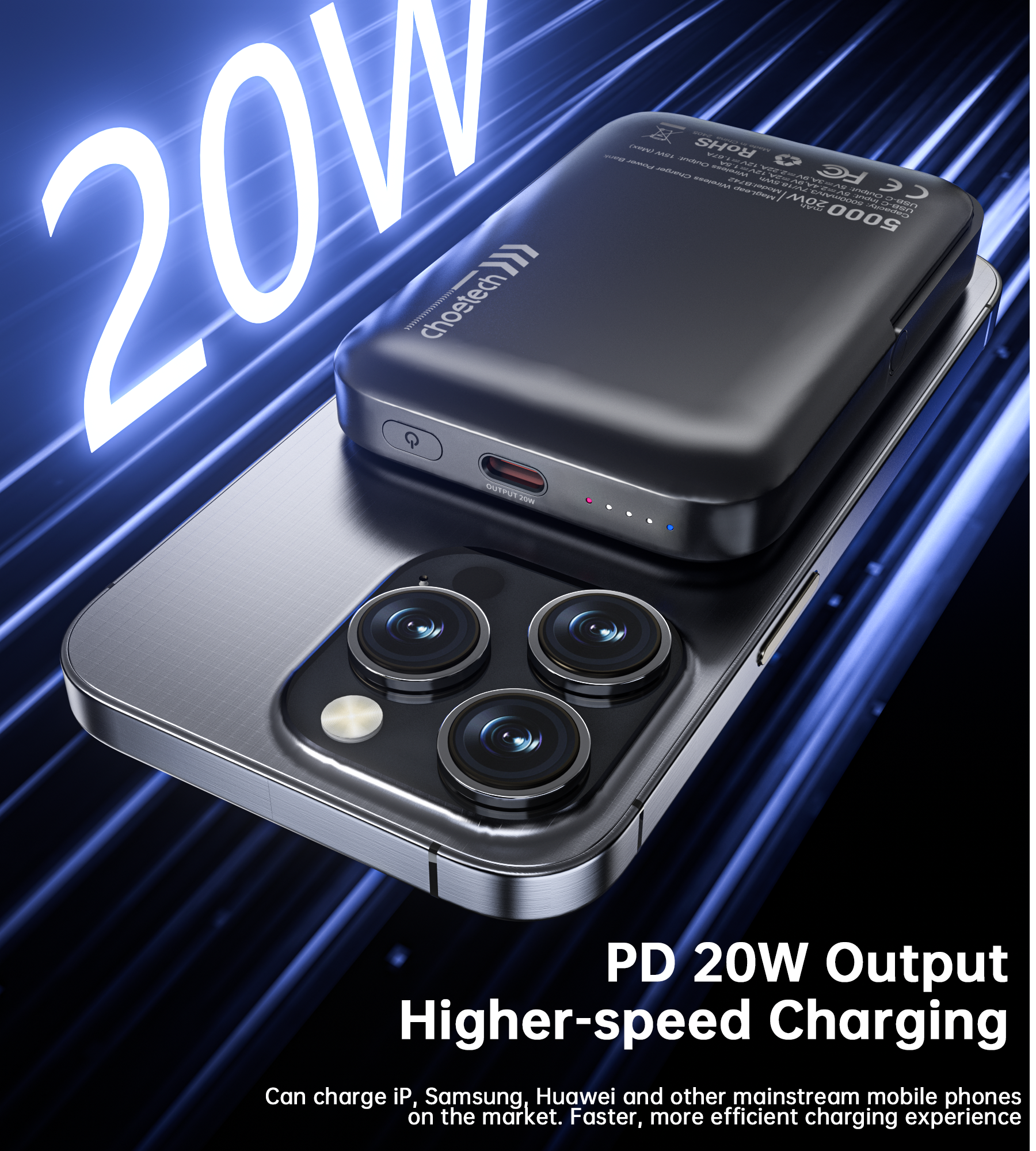 CHOETECH B743-BK 10000mAh PD20W Magnetic Power Bank with Holder Black - SuperSaverAU - view 3