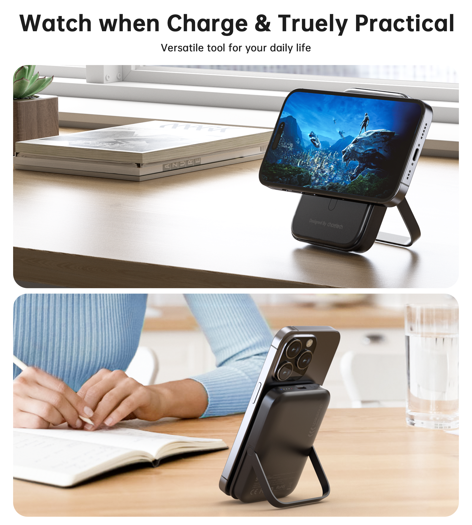 CHOETECH B743-BK 10000mAh PD20W Magnetic Power Bank with Holder Black - SuperSaverAU - view 7