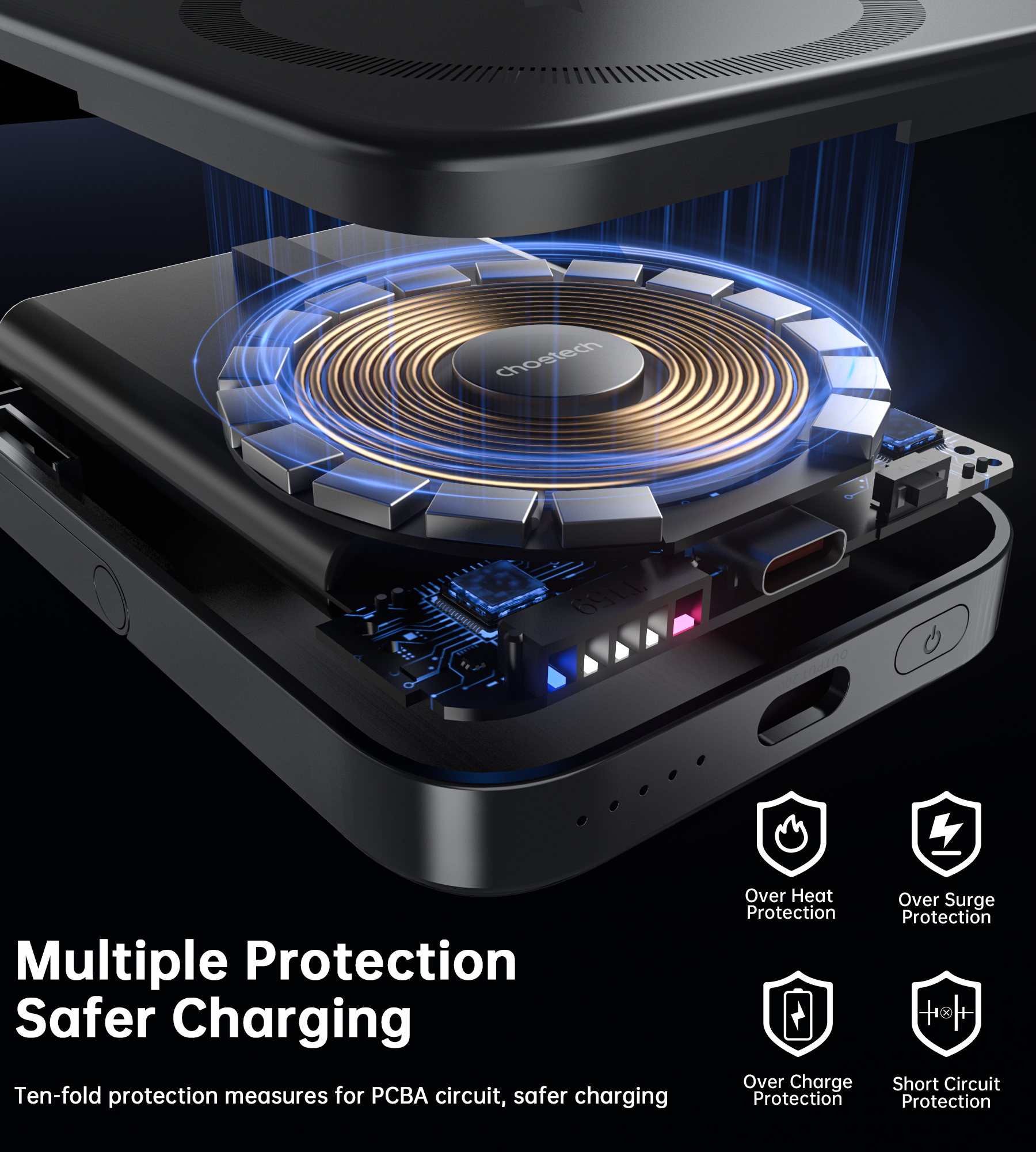 CHOETECH B743-BK 10000mAh PD20W Magnetic Power Bank with Holder Black - SuperSaverAU - view 8