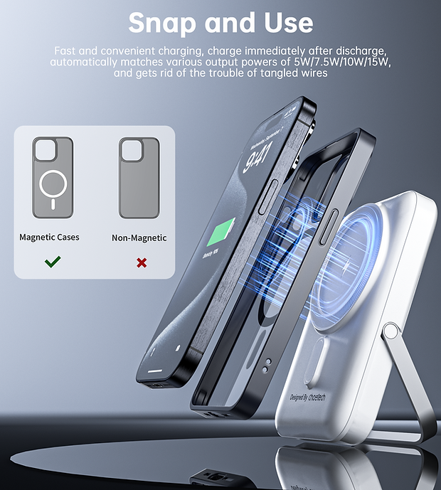 CHOETECH B743-WH 10000mAh PD20W Magnetic Power Bank with Holder White - SuperSaverAU - view 8