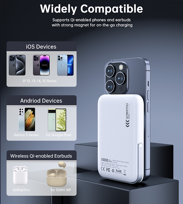 CHOETECH B743-WH 10000mAh PD20W Magnetic Power Bank with Holder White - SuperSaverAU - view 9
