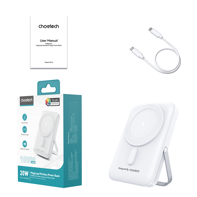 CHOETECH B743-WH 10000mAh PD20W Magnetic Power Bank with Holder White - SuperSaverAU - view 11