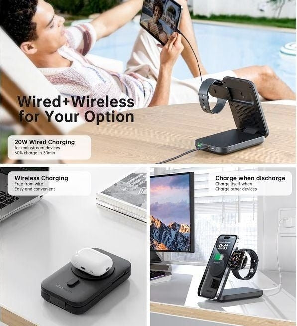 CHOETECH B750 Qi2 3-in-1 Magnetic Charger Stand 10000mAh