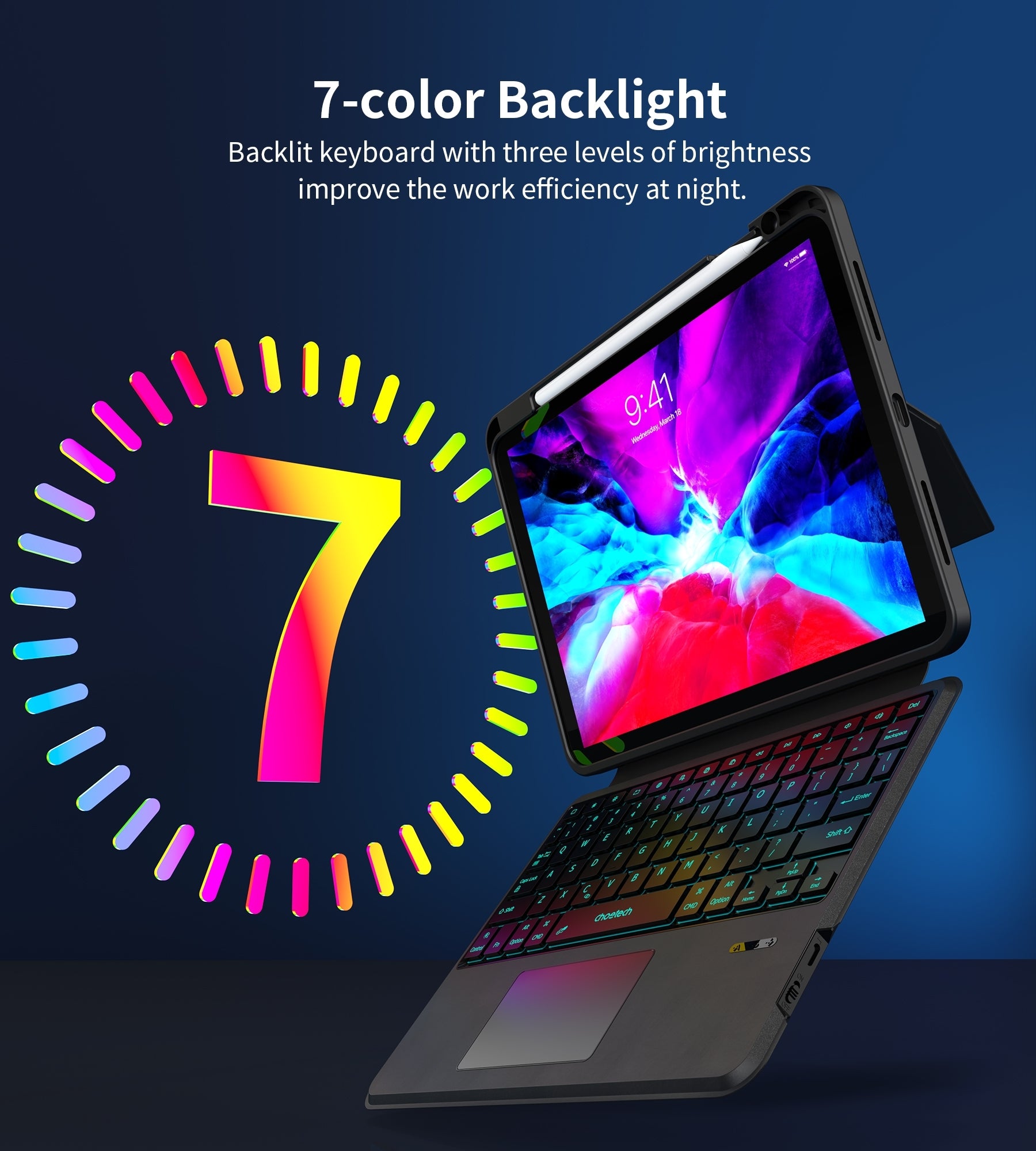 CHOETECH BH-018 Wireless Keyboard with Touchpad and Backlight for iPad Pro 11 " (Black) - SuperSaverAU - view 5