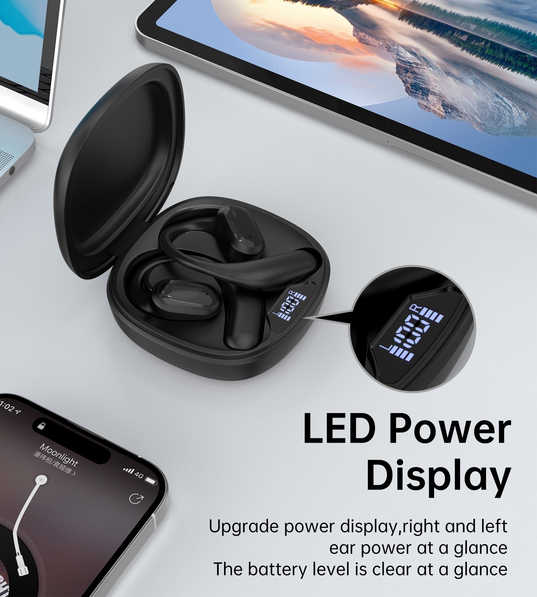 CHOETECH BH-T25 OWS Painless New Concept Bluetooth Earbuds V5.3 TWS Black - SuperSaverAU - view 5