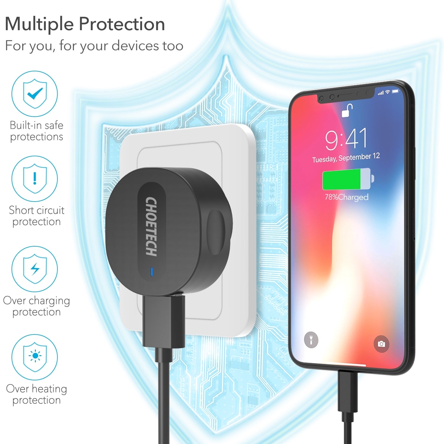 CHOETECH USB-A AC Adapter 12W, Anti-fire ABS, AU Plug, CE/FCC/ROHS Certified - SuperSaverAU - view 4