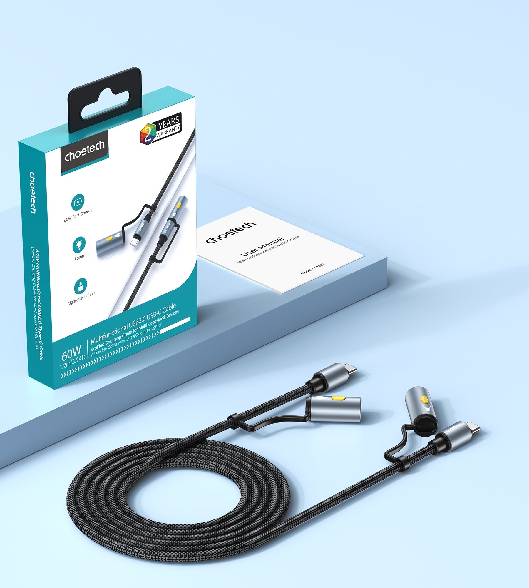CHOETECH CC1001 Smart PD60W 4-in-1 USB C to C cable 1.2M - SuperSaverAU - view 8