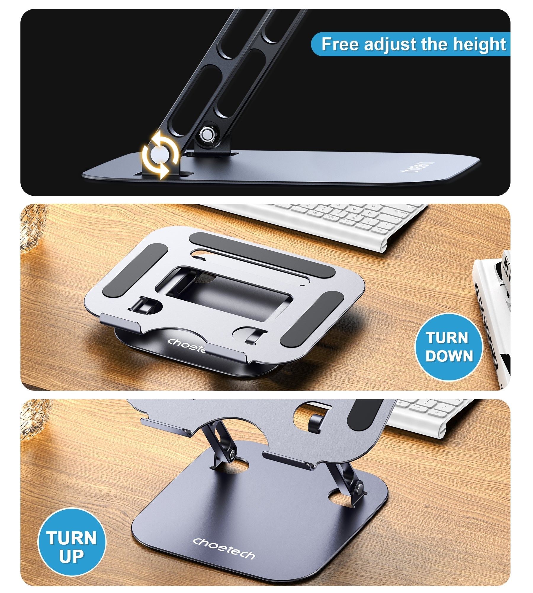 CHOETECH Laptop/Tablet Stand Holder, Adjustable, 7-13 inch, Aluminum/Silicone, Portable - SuperSaverAU - view 8