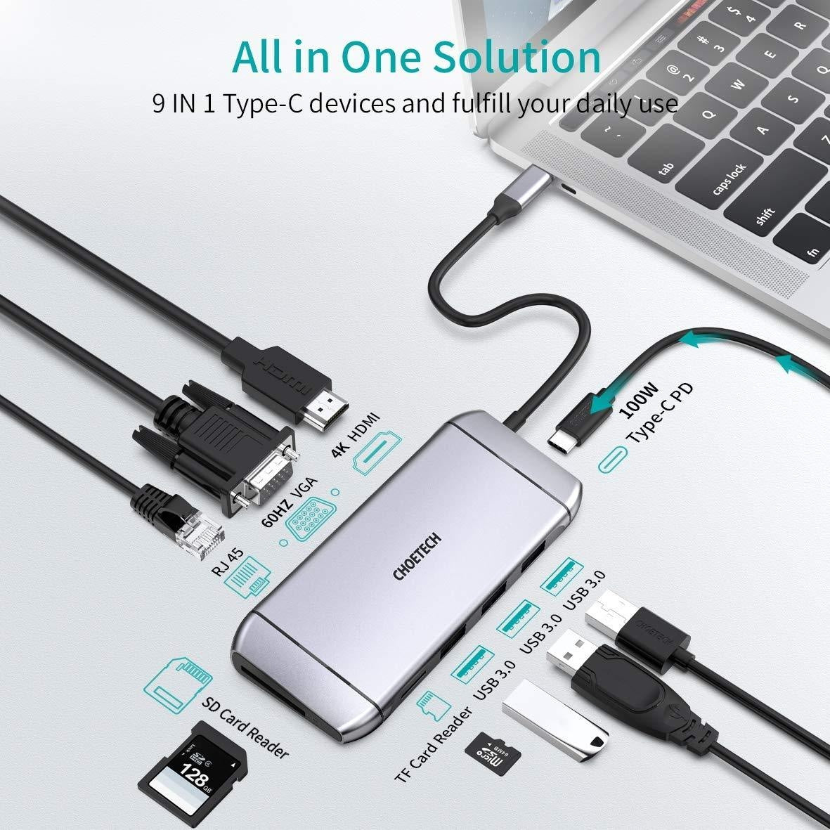 CHOETECH HUB-M15 USB-C 9-in-1 Multifunction Adapter - SuperSaverAU - view 3