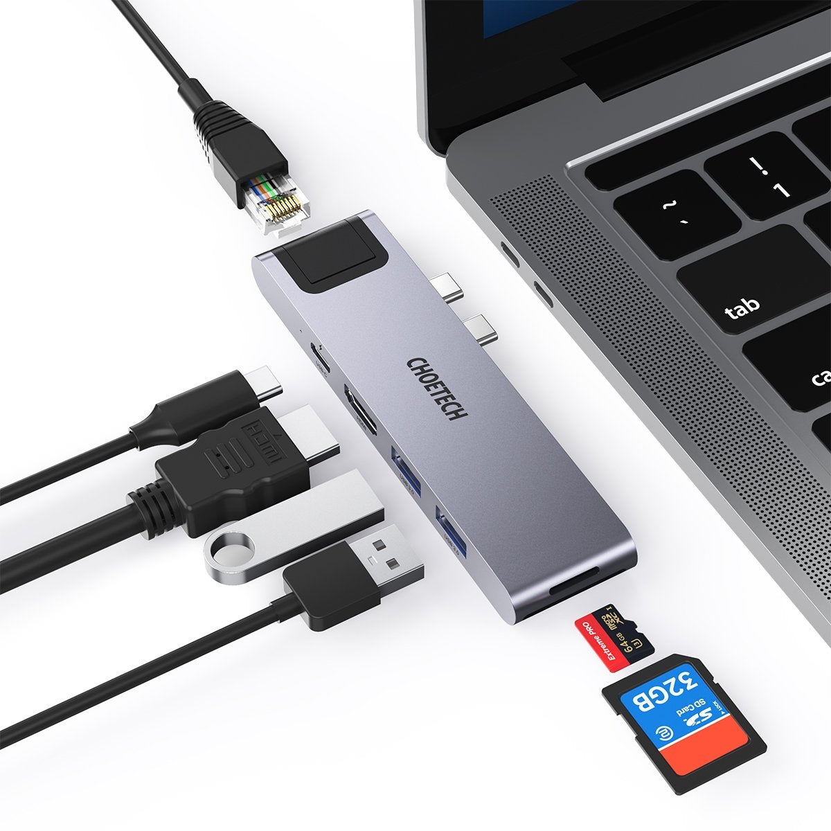 CHOETECH HUB-M24 7-in-2 MacBook Pro/Air USB Adapter USB-C Hub - SuperSaverAU - view 2