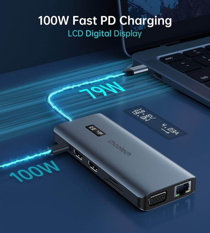 CHOETECH 12-in-1 USB-C Multiport Adapter with 4K HDMI, 100W PD Charging - SuperSaverAU - view 5