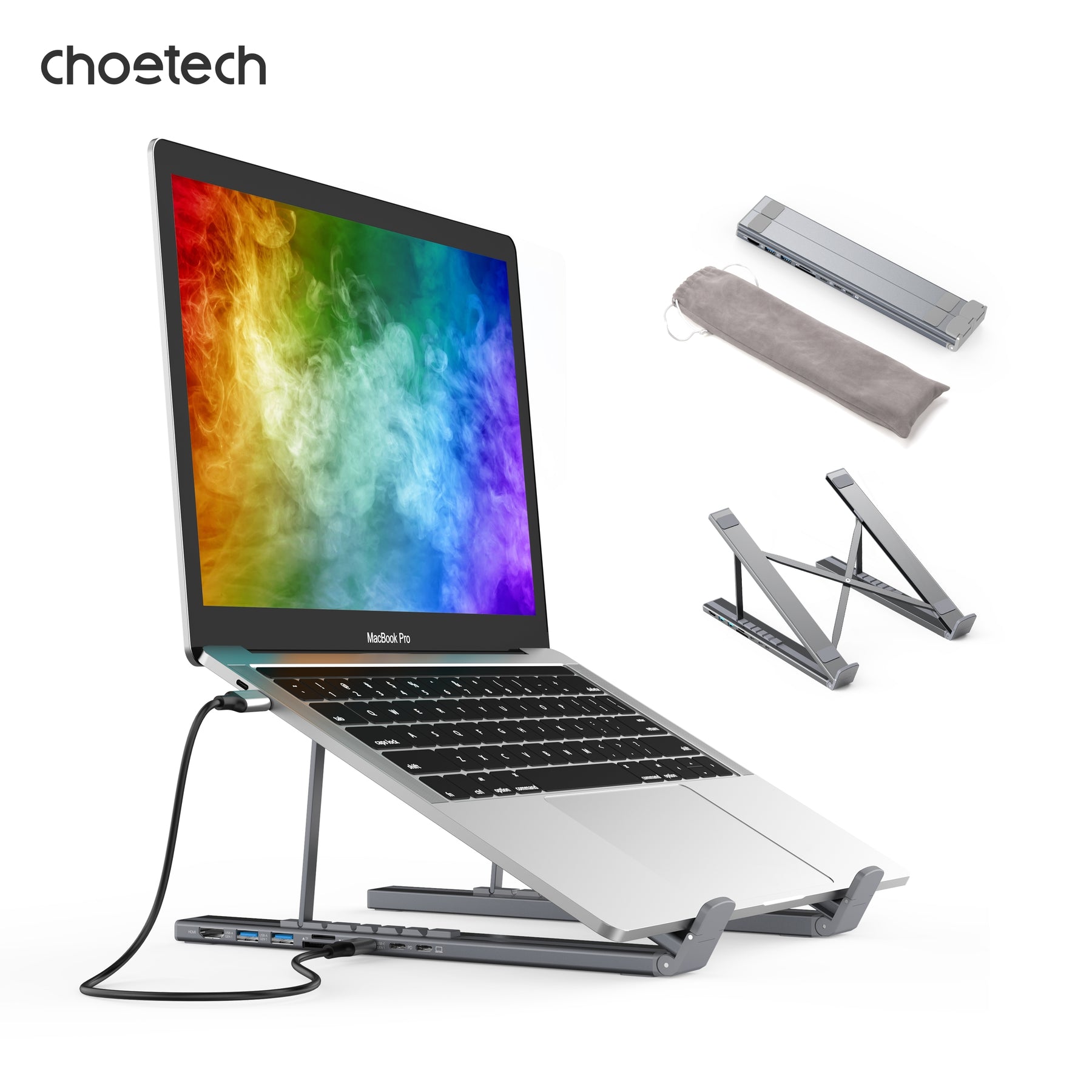 CHOETECH 7-in-1 USB-C Hub & Foldable Laptop Stand with HDMI 4K, PD Charging - SuperSaverAU - view 3