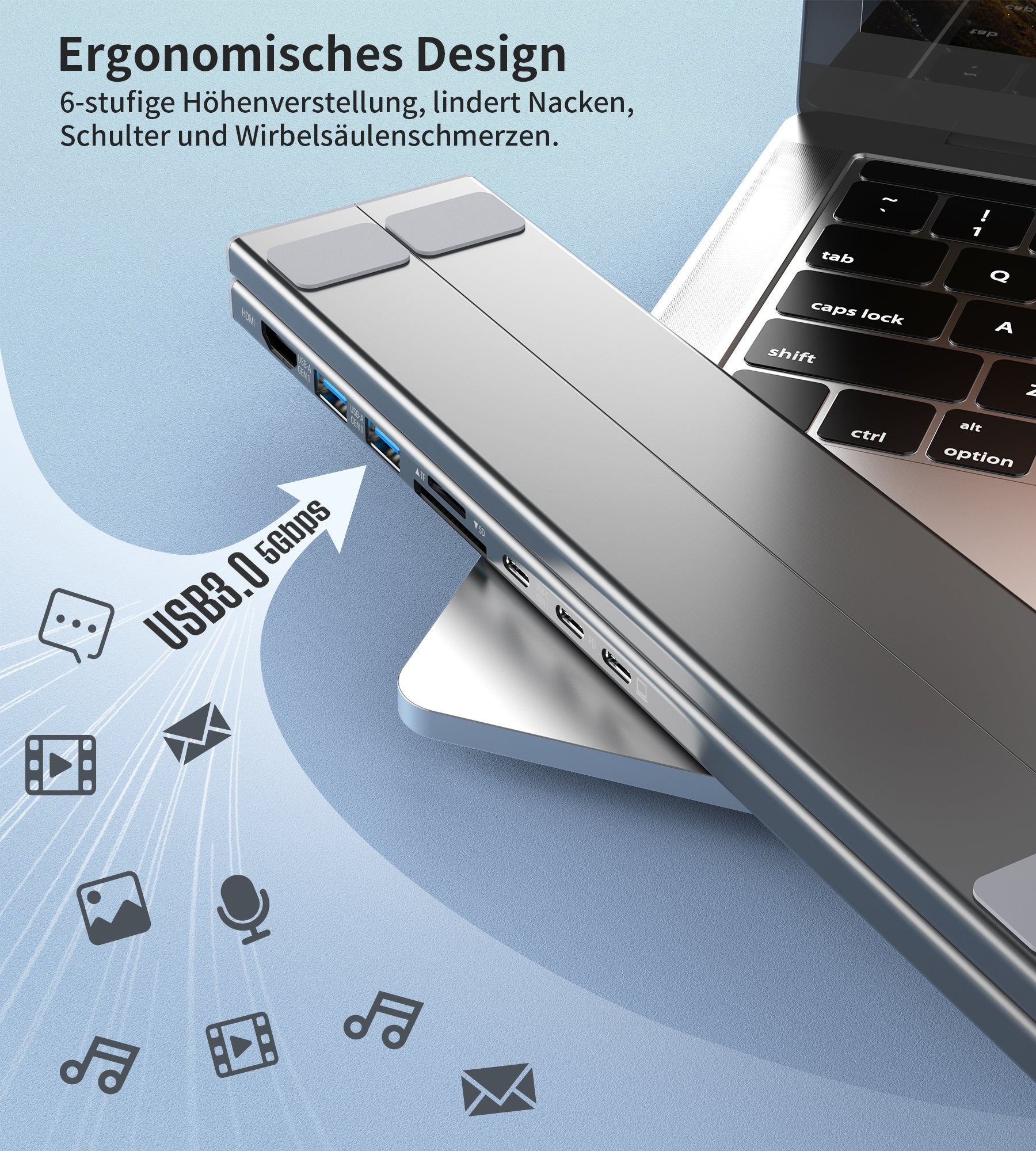 CHOETECH 7-in-1 USB-C Hub & Foldable Laptop Stand with HDMI 4K, PD Charging - SuperSaverAU - view 5