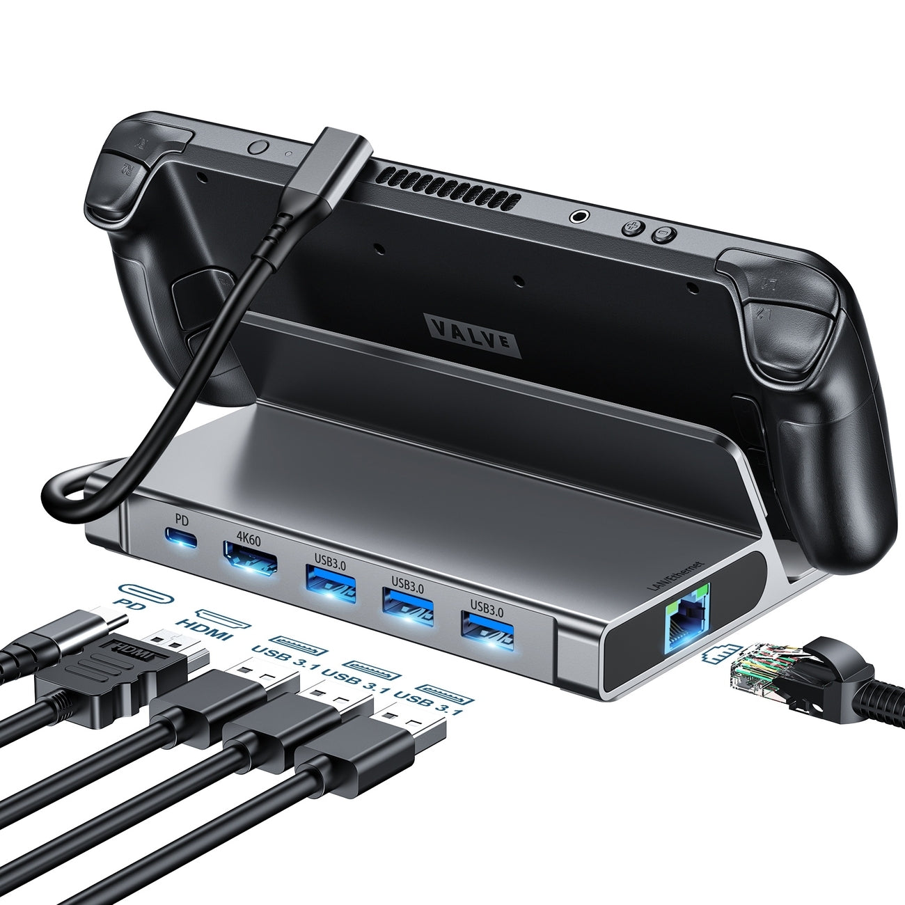 CHOETECH HUB-M50 6-in-1 USB-C 100W Aluminum Steam Deck Docking Station - SuperSaverAU - view 2