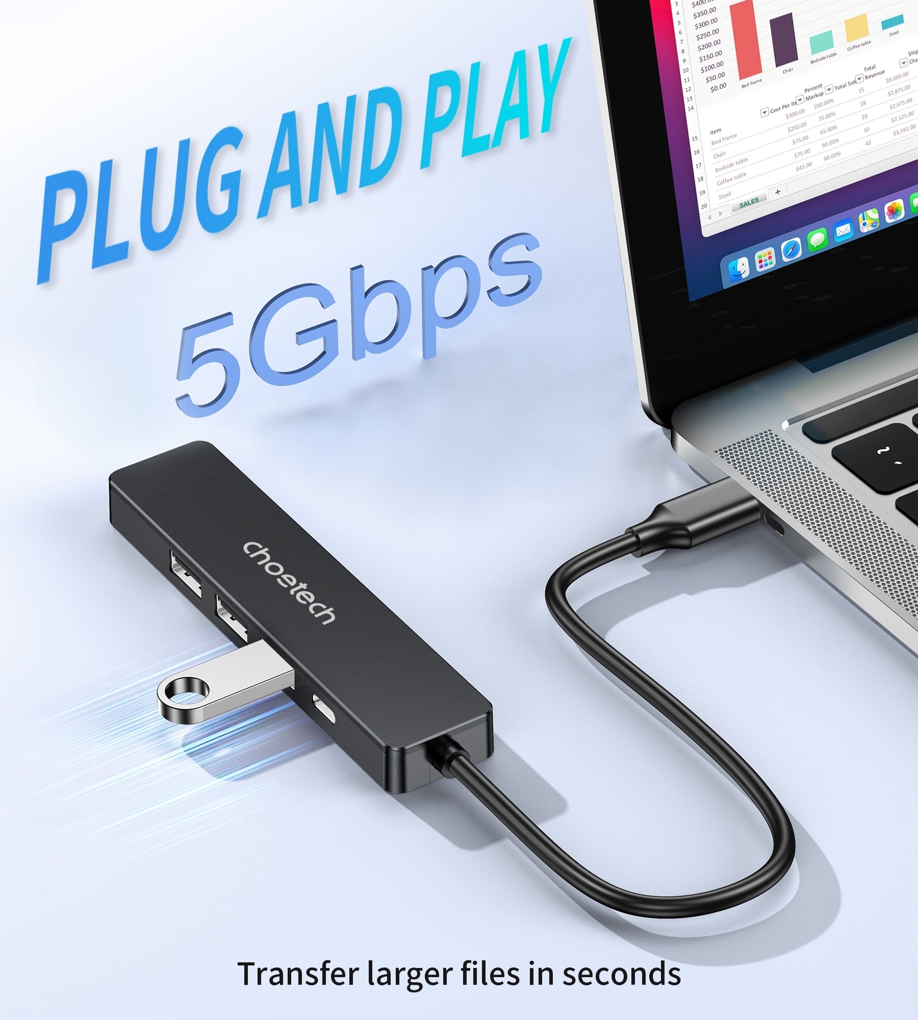 CHOETECH HUB-M80 Hub 5-in-1 Multifunctional Hub - SuperSaverAU - view 4
