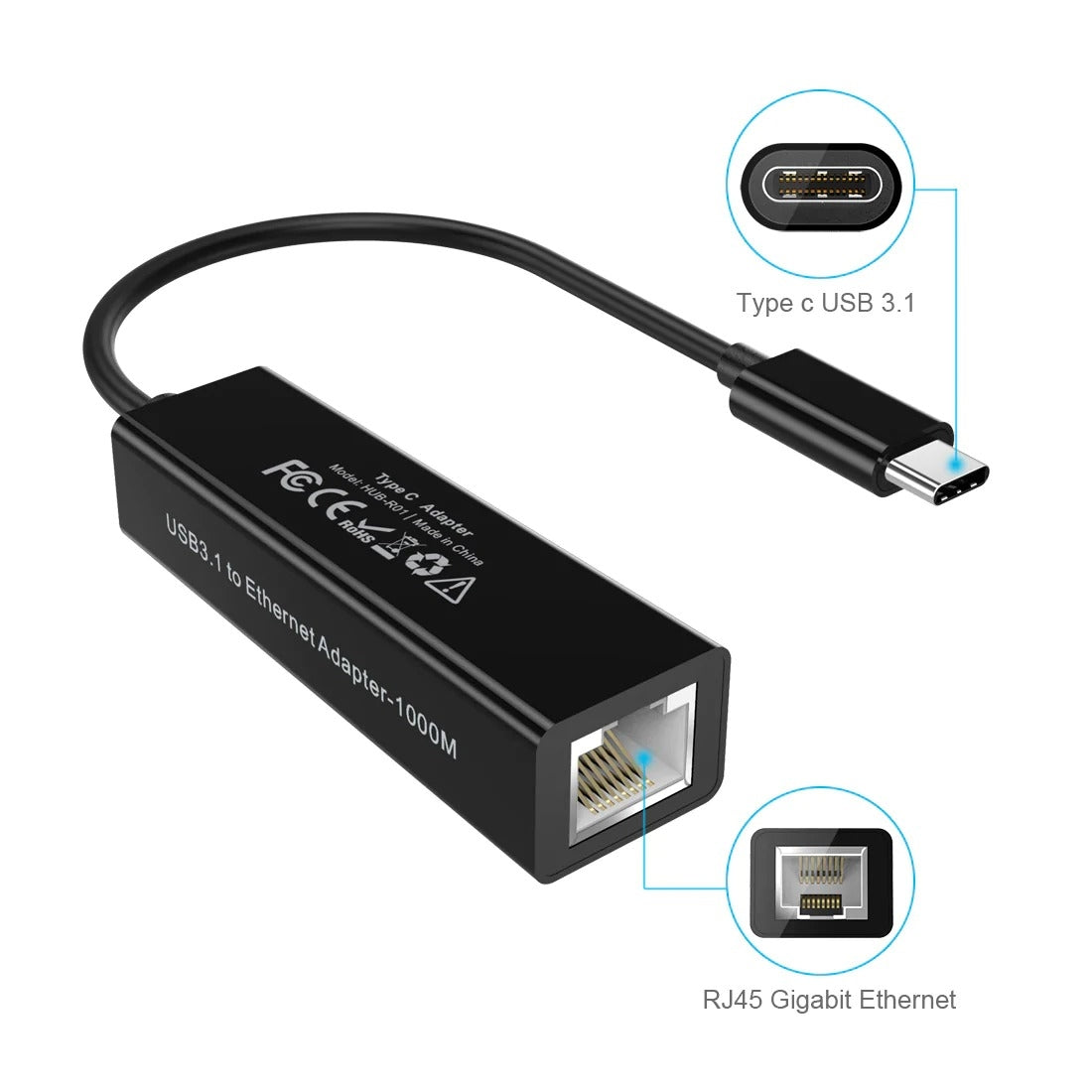 CHOETECH HUB-R01 USB 3.1 Type-C To RJ45 Gigabit Ethernet Adapter - SuperSaverAU - view 4