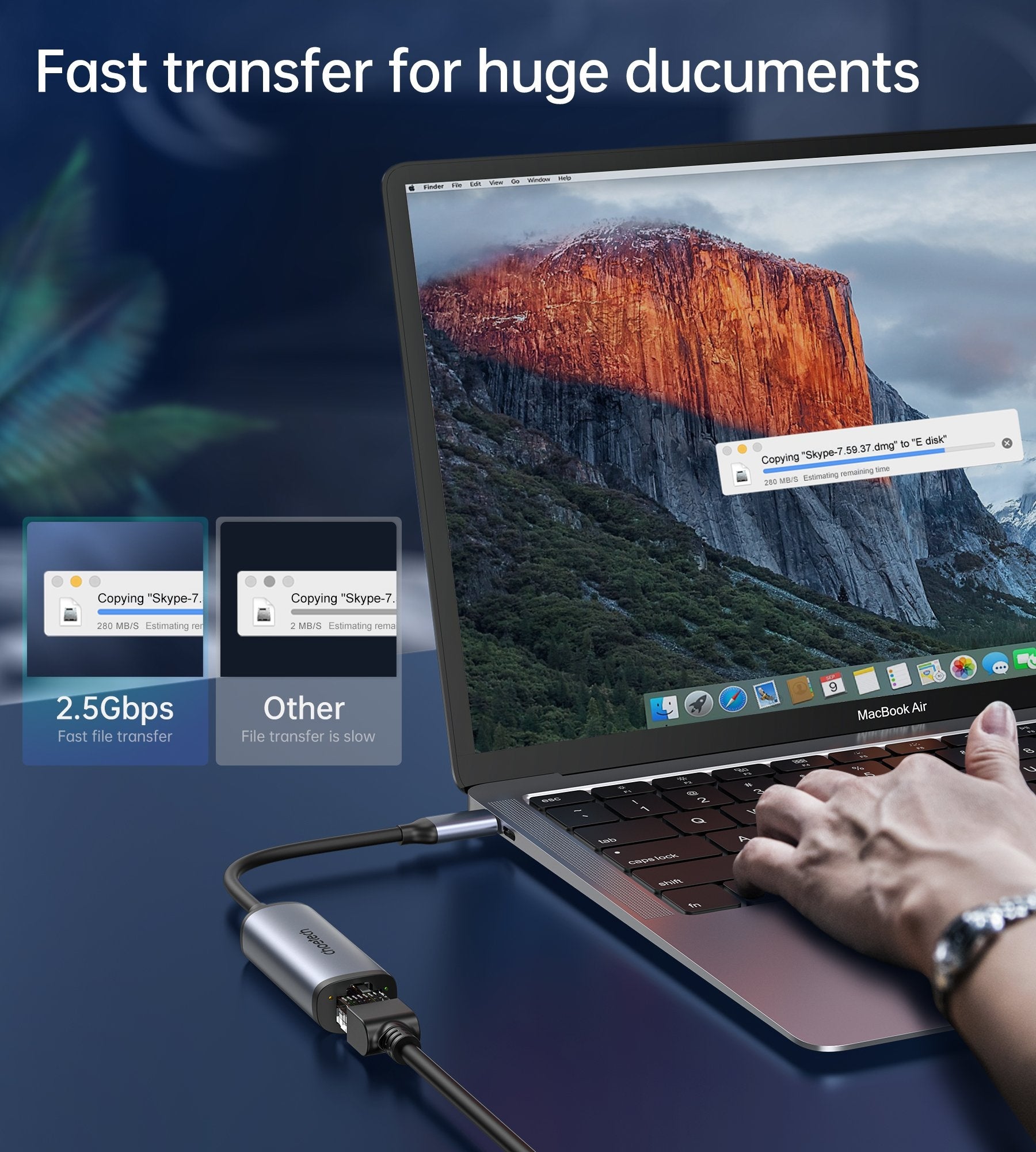 CHOETECH HUB-R02 USB-C to Gigabit Ethernet Adapter - SuperSaverAU - view 5