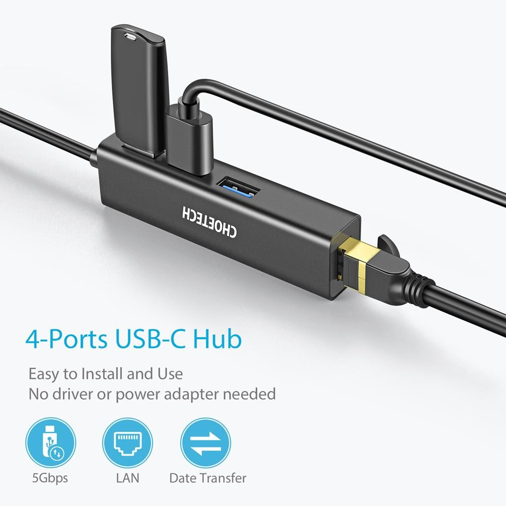 CHOETECH HUB-U02 USB-C To Ethernet Hub - SuperSaverAU - view 4