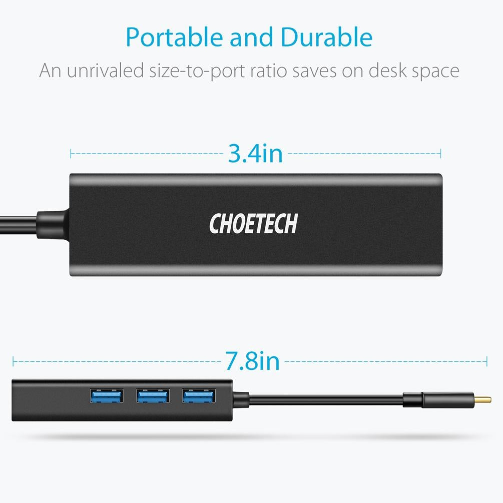 CHOETECH HUB-U02 USB-C To Ethernet Hub - SuperSaverAU - view 5