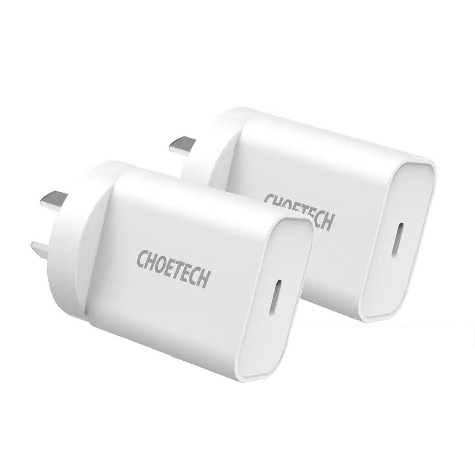 CHOETECH MIX00109 USB-C PD 20W AC Charger Adapter 2-Pack - White