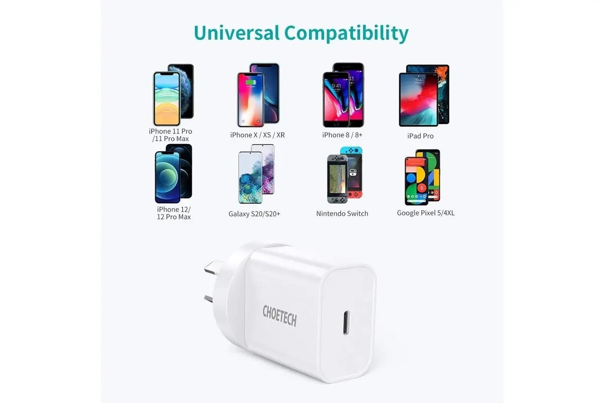 CHOETECH MIX00109 USB-C PD 20W AC Charger Adapter 2-Pack - White