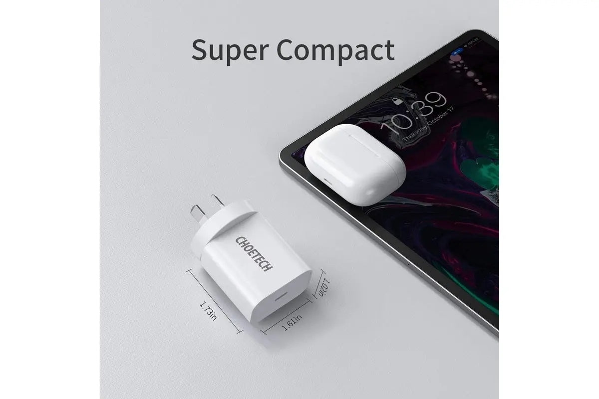 CHOETECH MIX00109 USB-C PD 20W AC Charger Adapter 2-Pack - White