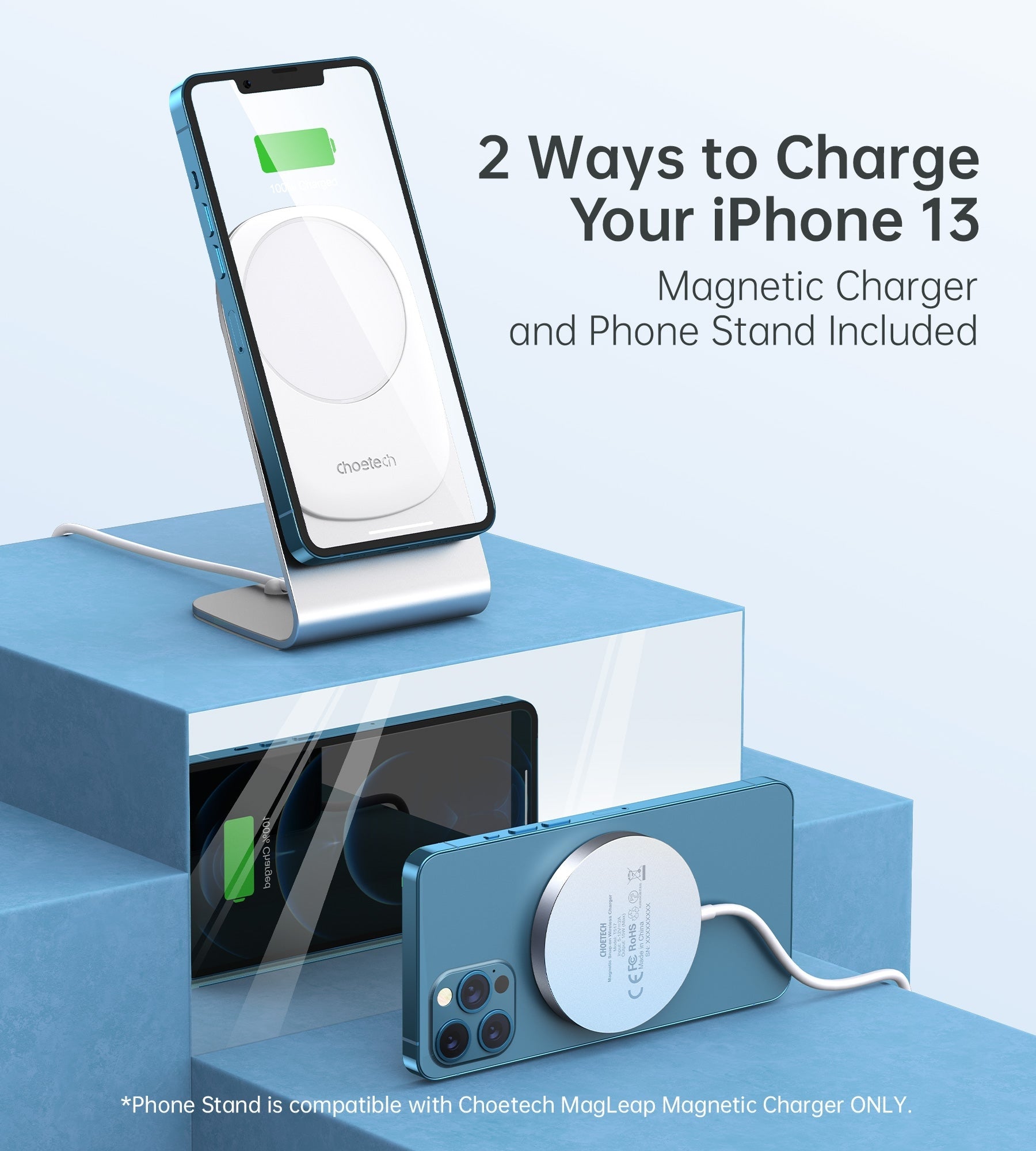 CHOETECH MIX00117SL Magasafe Fast Wireless Charger Stand Holder For iPhone 13/12 (H047+T517) - SuperSaverAU - view 3